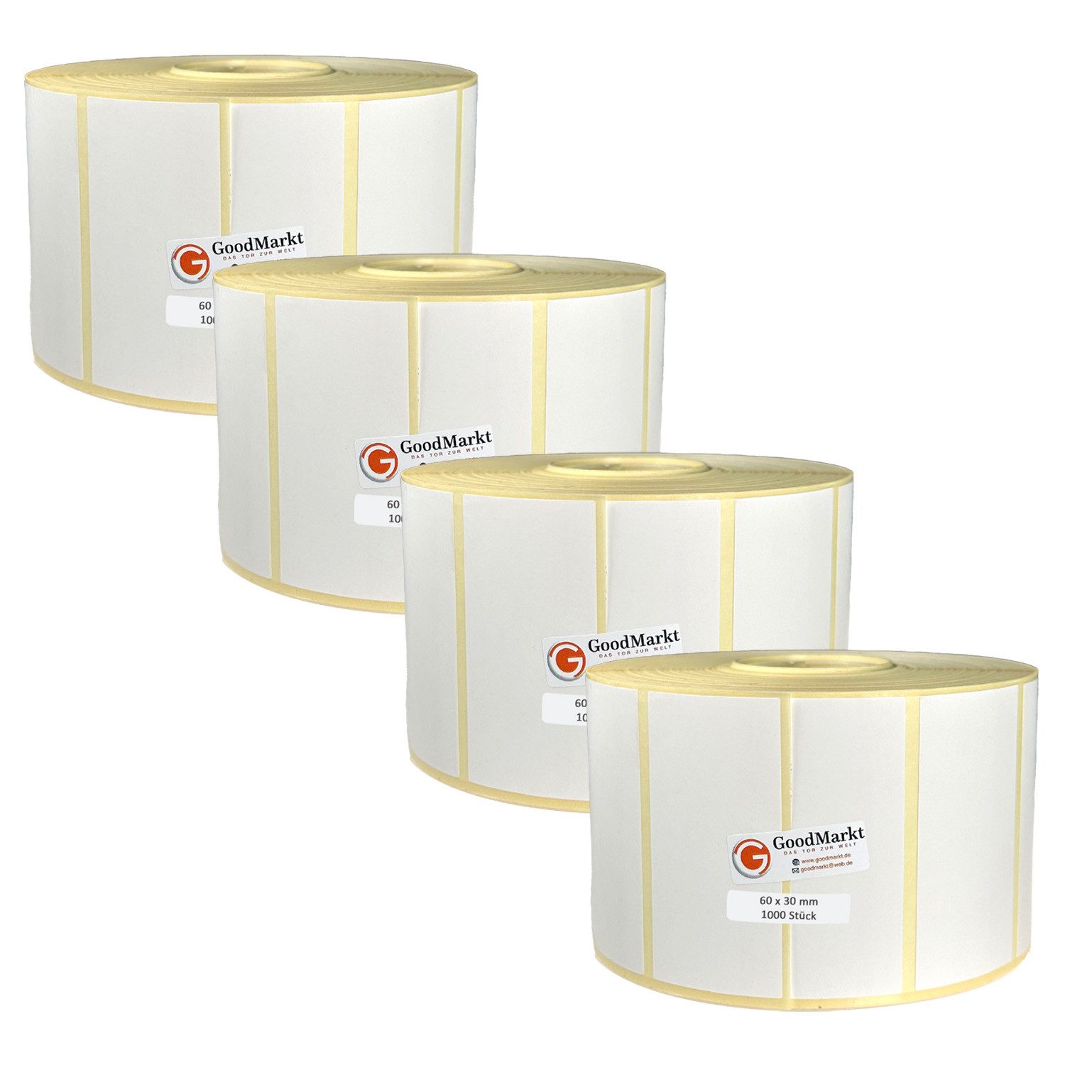GoodMarkt Etiketten 60x30mm Selbstklebende Thermo Etiketten auf Rolle 1000 Labels, Adressetiketten Haushaltsetiketten Bedruckbar Aufkleber für Büro Küche