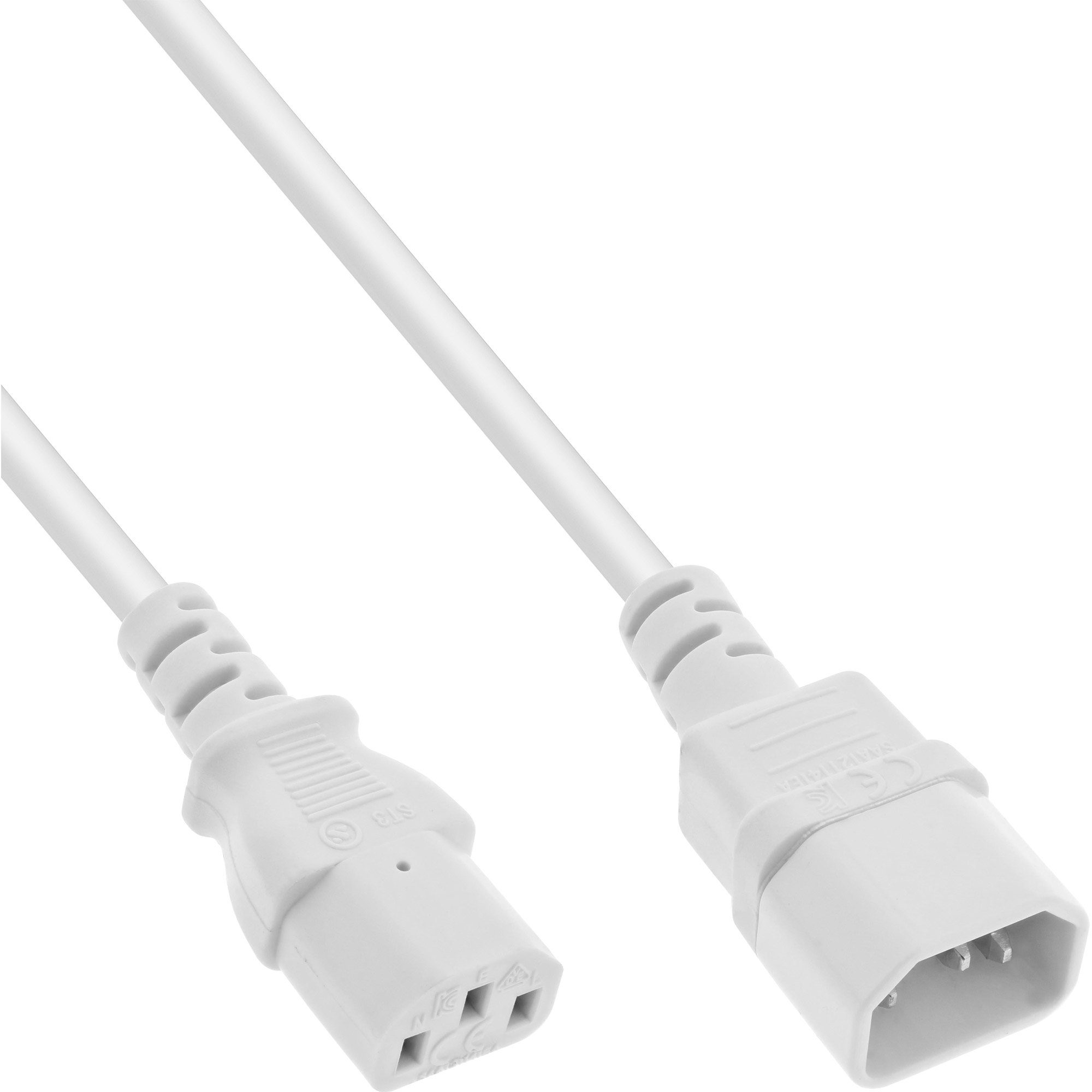 InLine® Kaltgeräteverlängerung, C13 auf C14, weiß, 0,75m Stromkabel