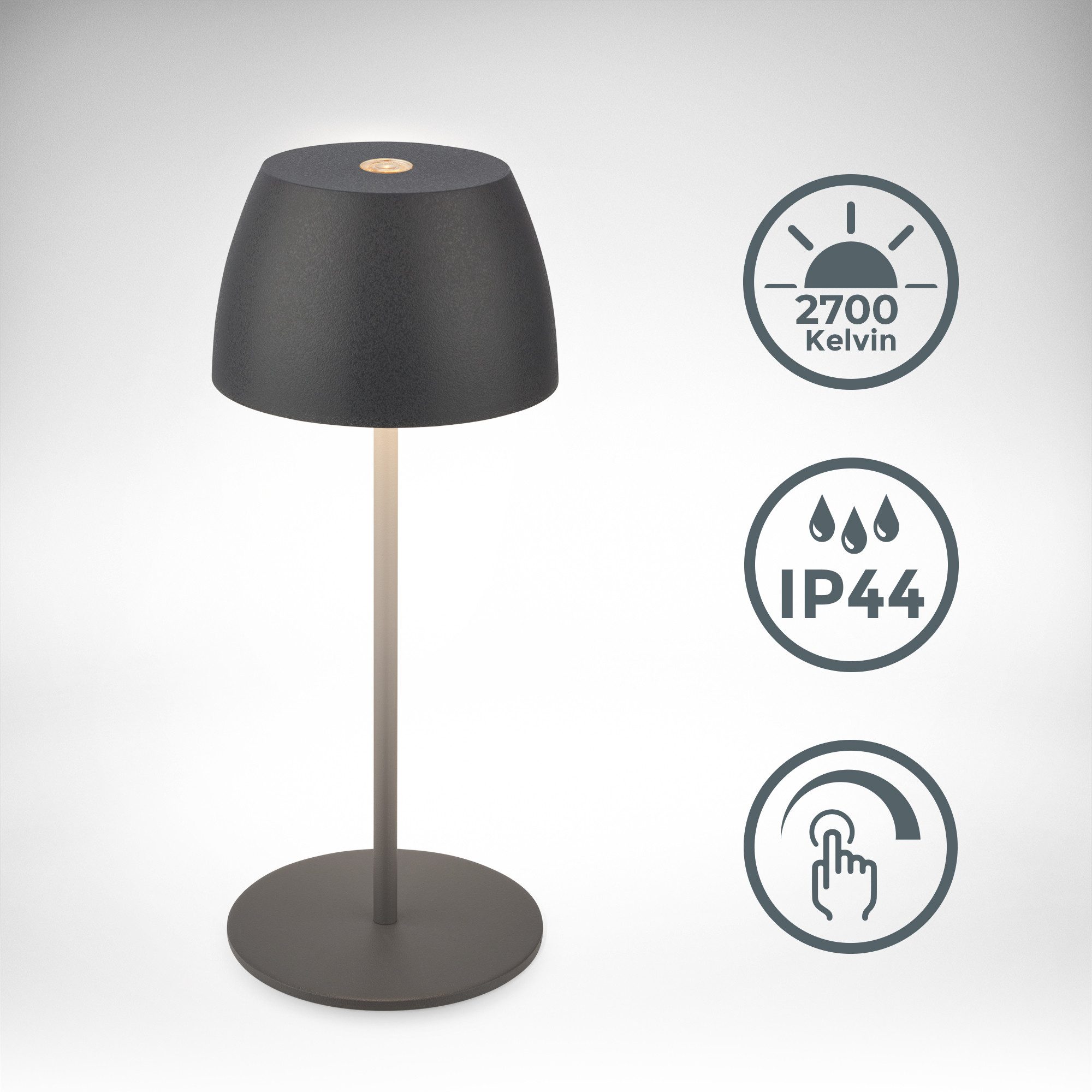 B.K.Licht Außen-Tischleuchte BK_TL1606 Mini Akku LED Tischlampe, Touchdimmer, mit USB-C, Dimmfunktion, LED fest integriert, Extra-Warmweiß, 2.700 K, 150Lm, 2,5W – Bild 4 von 5