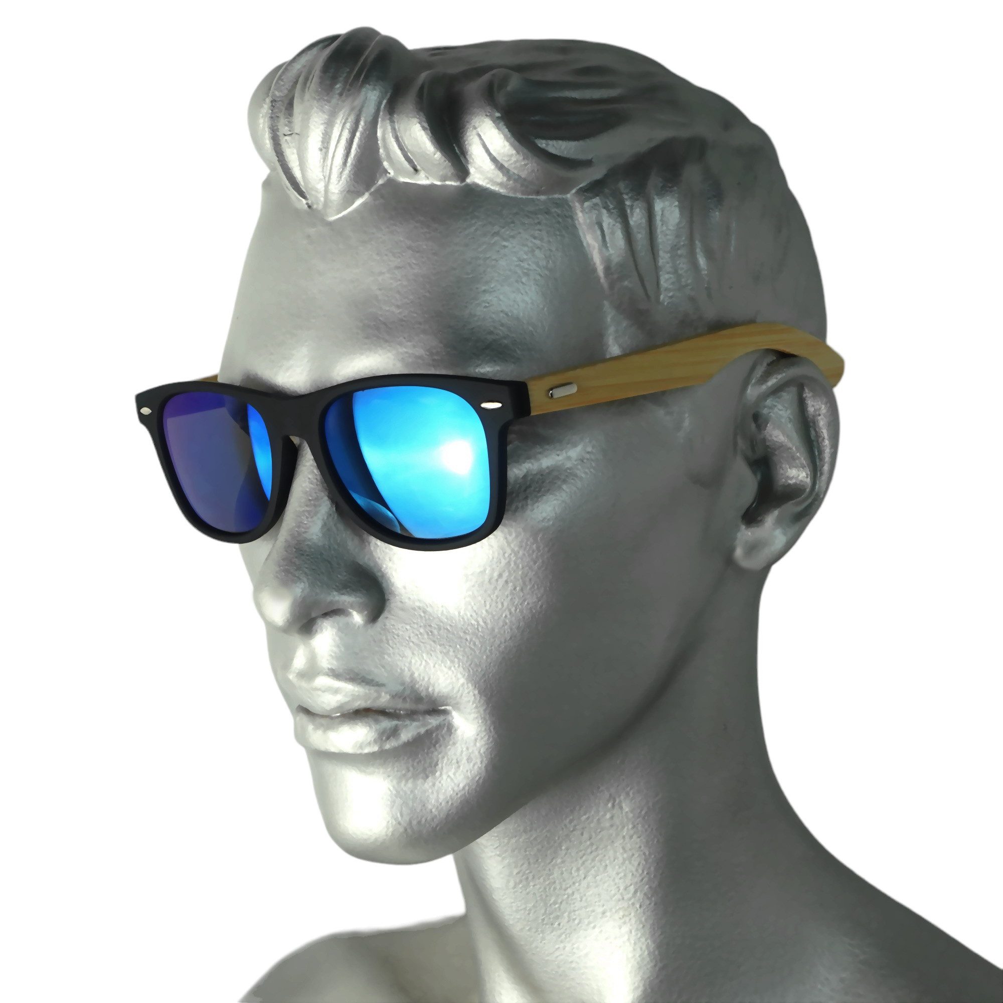 Rennec Sonnenbrille (Brille mit Bambus Holz Bügel und Brillenbox) Retro Brille mit Polarisierten Verspiegelten Gläsern