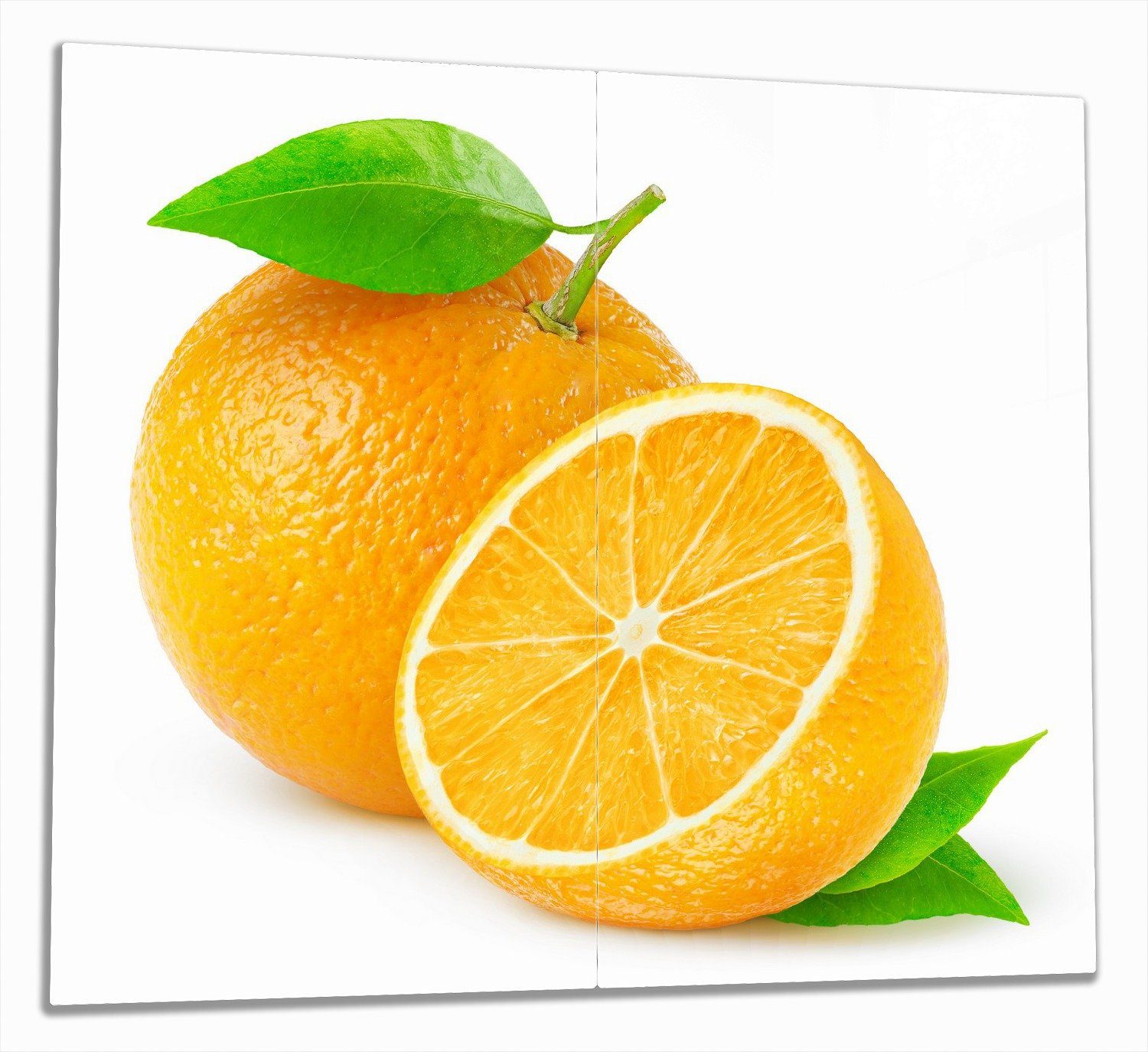 Orangen Größen verschiedene vor ESG-Sicherheitsglas, 2 Wallario 5mm Hintergrund, tlg., Saftige (Glasplatte, weißem Herd-Abdeckplatte Noppen), inkl.