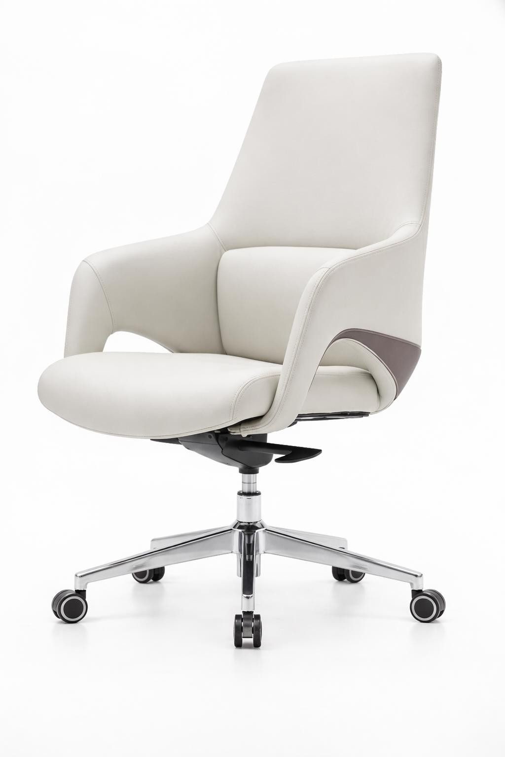 Xlmoebel Chefsessel Moderner weißer Chefsessel mit Chromarmen und Drehmechanik, Made in Europa