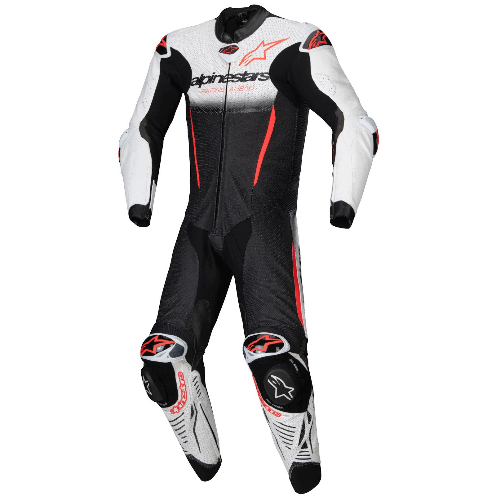 Motorradkombi Alpinestars GP-R7 1tlg. Lederkombi Weiss / Schwarz / Rot-Fluo