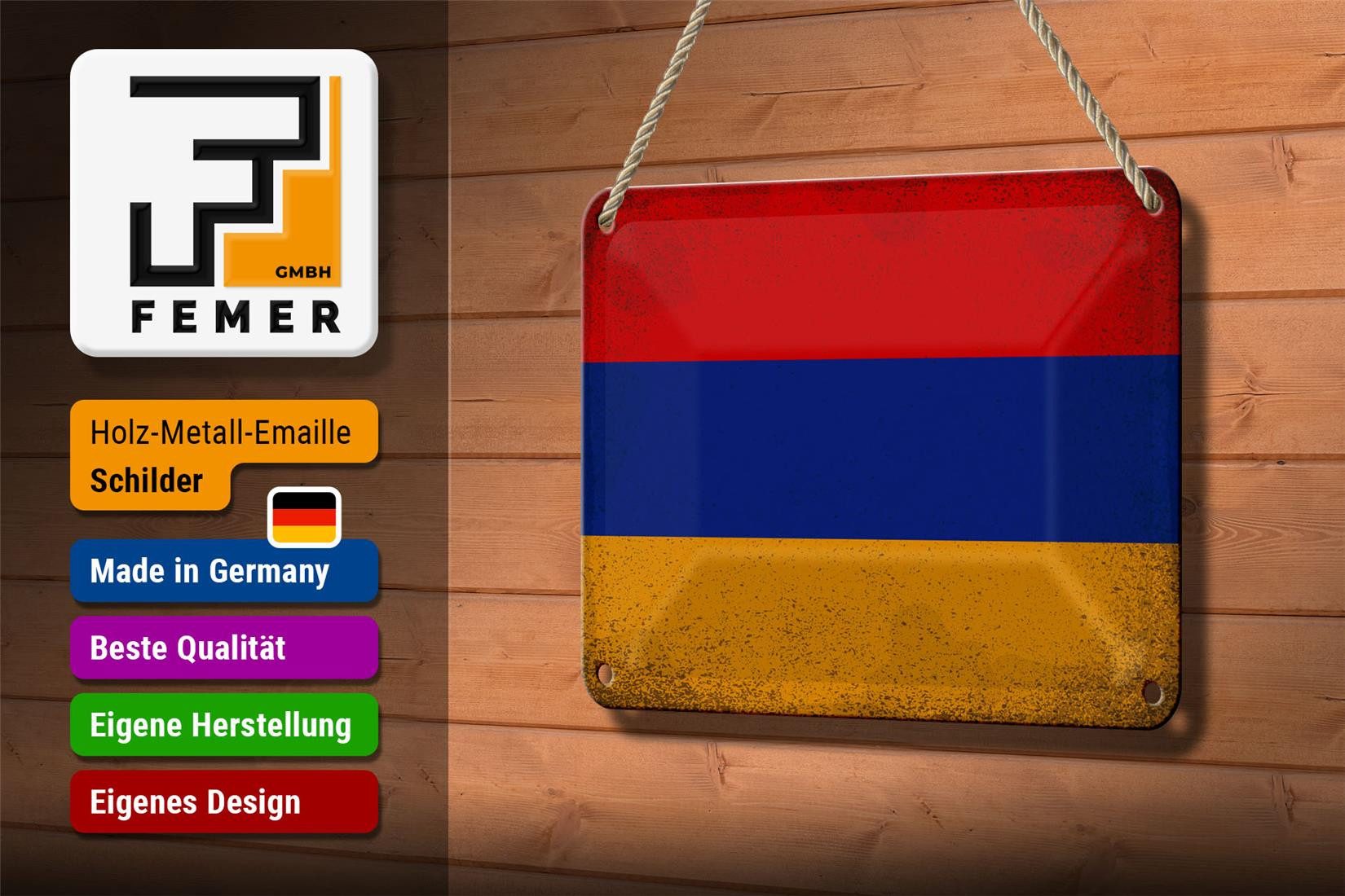 Femer GmbH Metallschild Flagge Armenien 18x12cm Flag Armenia Vintage, (1 St), gewölbte Oberfläche, abgerundete Ecken, umgeschlagene Kanten