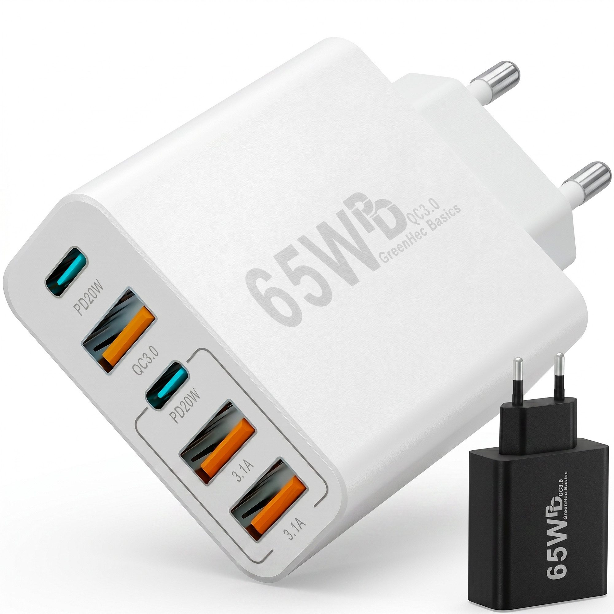 GreenHec 65w USB C Ladegerät iPhone Samsung Netzteil Charger Mehrfach Schnelllade-Gerät (50 mA, Spar-Set, 65w Penta Charger, Schnellladegerät multi Netzstecker 17 16 15 14 13 12 11 Pro Max Air)