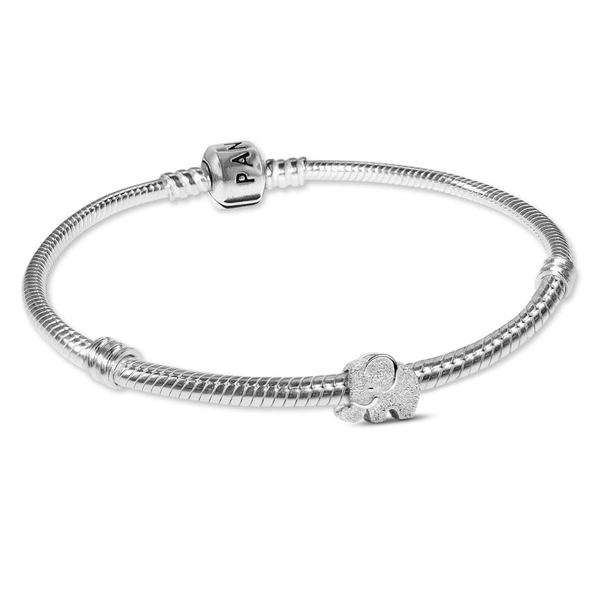 Pandora Silberarmband 21504, Damenarmband Silber Geschenkset mit Mini Elefant matt