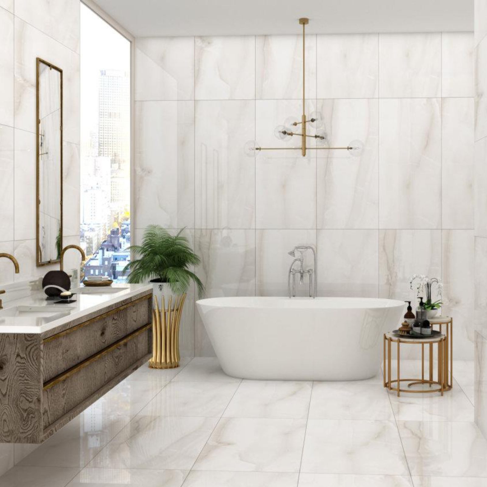 Wandfliese 1 Paket (1,44 m) Fliesen MOONLIGHT ONYX (60 × 120 cm), poliert, weiß, Küche Bad Flur Wandverkleidung Marmoroptik weiß grau