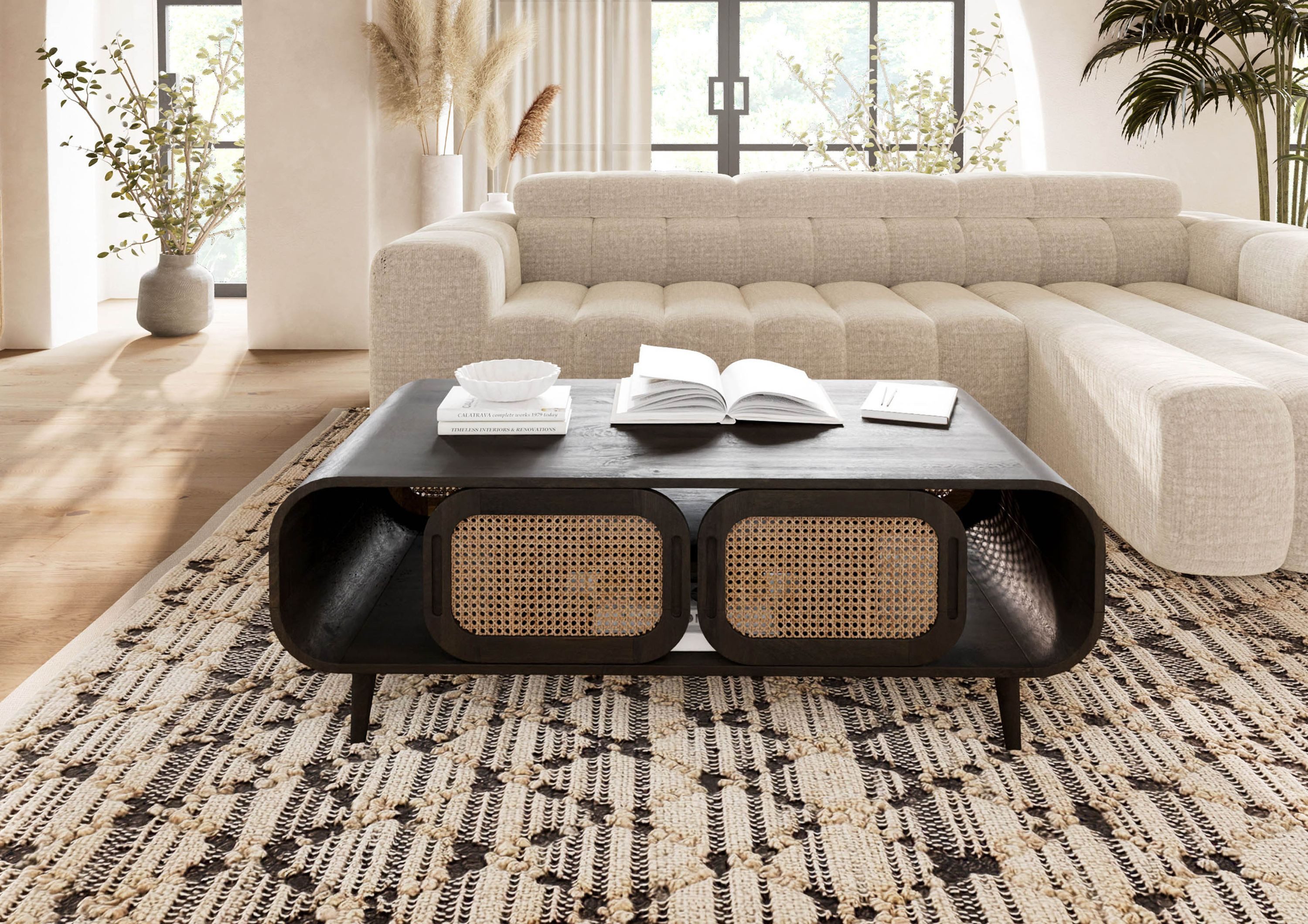 Massivmoebel24 Couchtisch VALENCIA (Massivholz, Massivholztisch), Mango 120x60x45 dunkelgrau lackiert VALENCIA #201