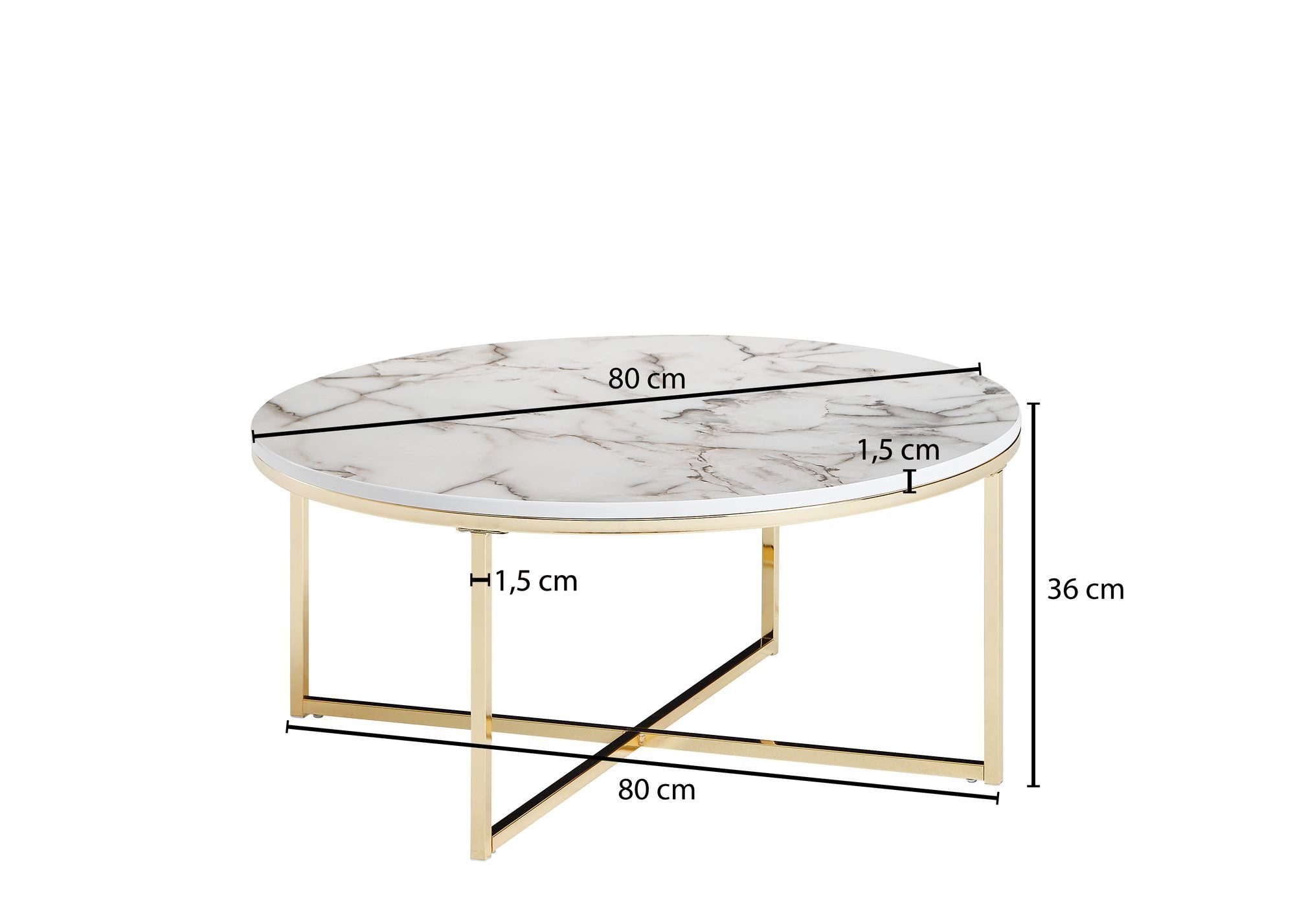 furnicato Couchtisch Runder Sofatisch 80x80 cm Weiß Marmor-Optik Gold (1-St) – Bild 4 von 5