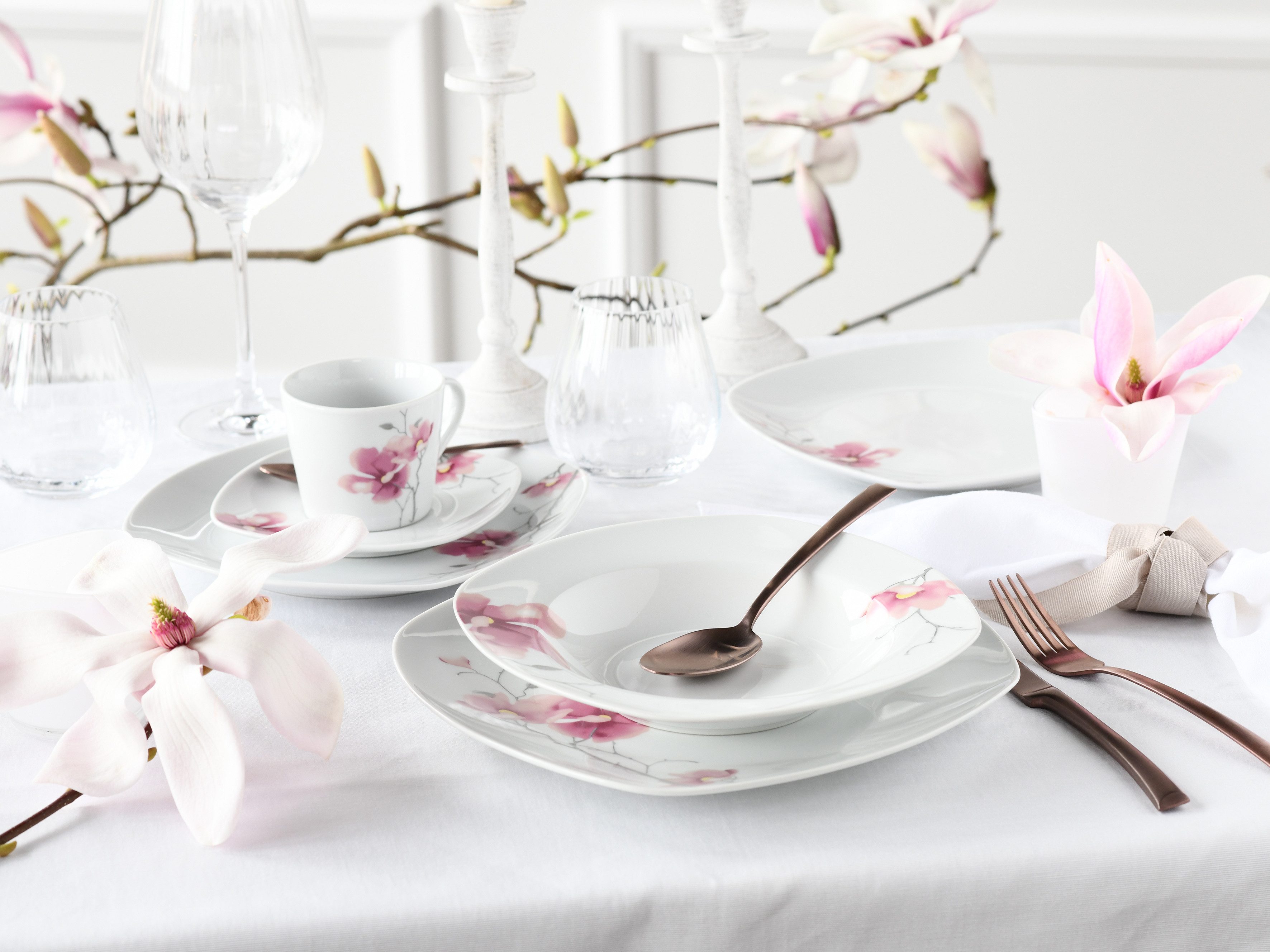 CreaTable Kombiservice Amelie Aiko, Kombi-Service 30-tlg (30-tlg), 6 Personen, Porzellan, Blumendekor