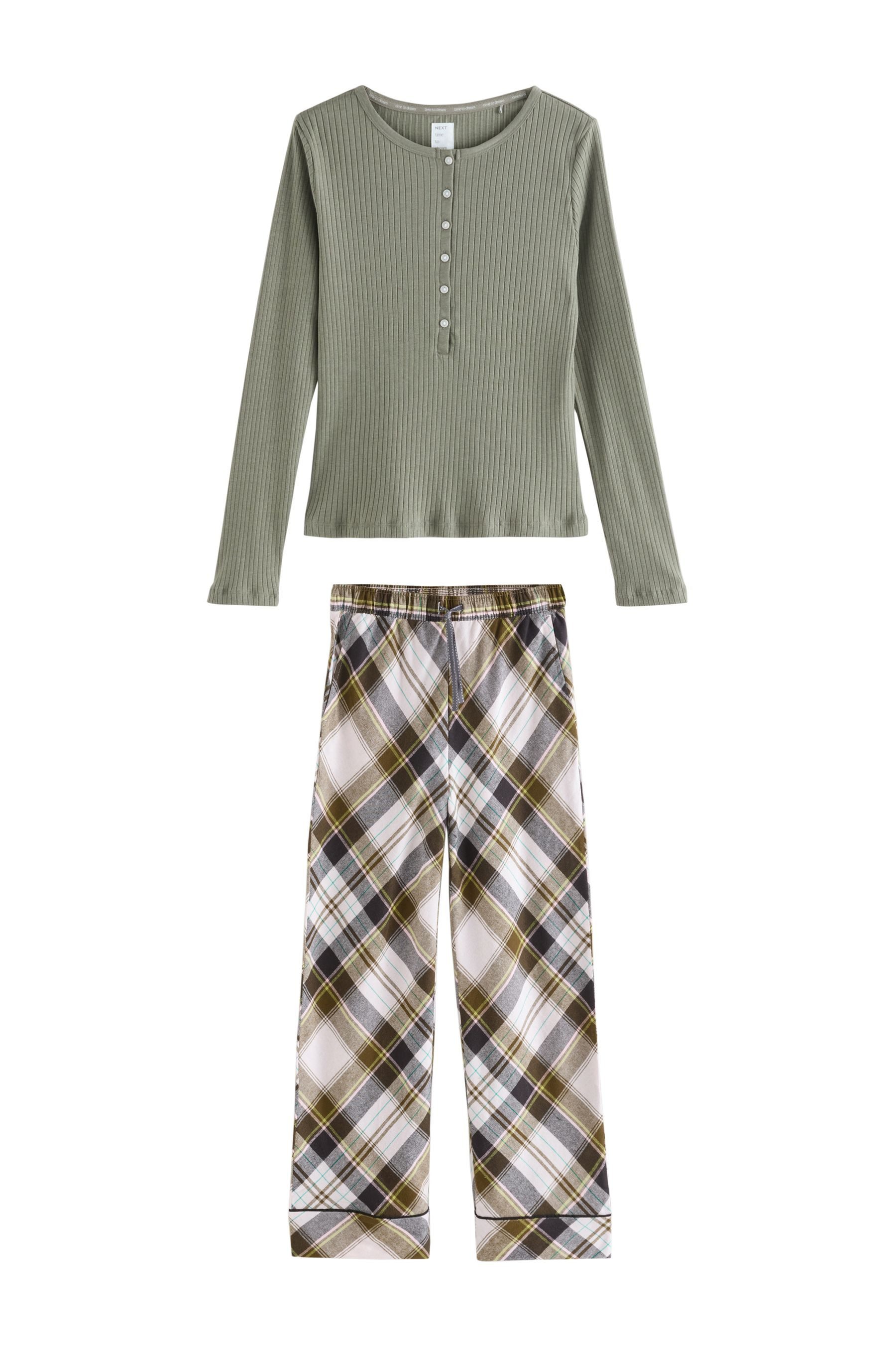Pyjama Gerippter, karierter Schlafanzug mit langen Ärmeln