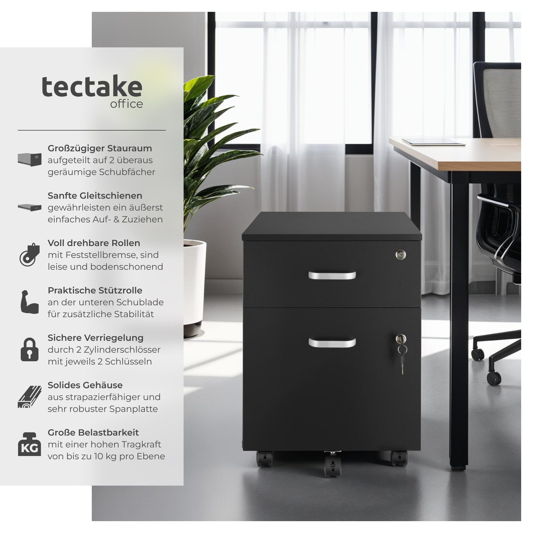 tectake Rollcontainer Rollschrank Vagur, 2 abschließbare günstig online kaufen