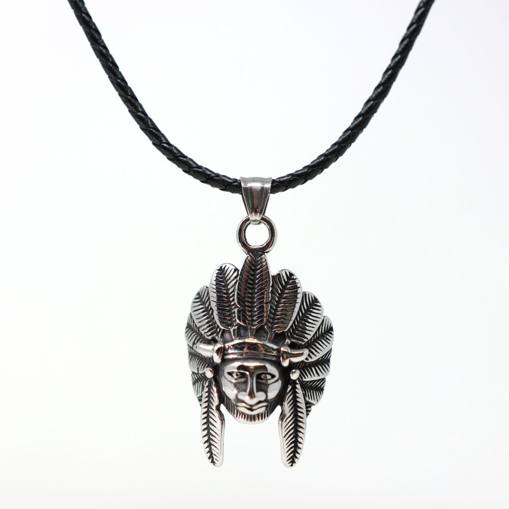 Kette mit Anhänger Lederkette Edelstahlkette 316L FEDERKOPF