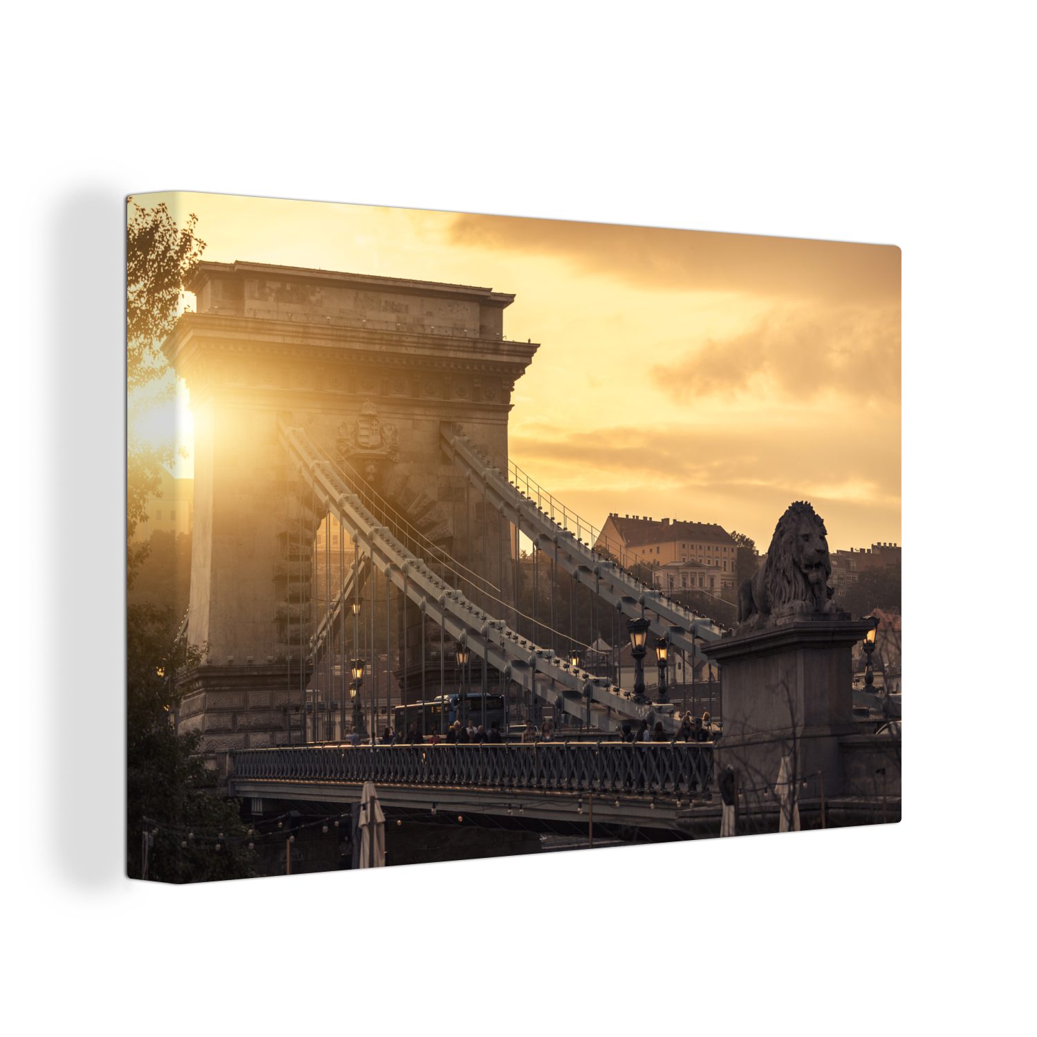 OneMillionCanvasses® Leinwandbild Budapest - Kettenbrücke - Sonne, (1 St), Wandbild Leinwandbilder, Aufhängefertig, Wanddeko, 30x20 cm
