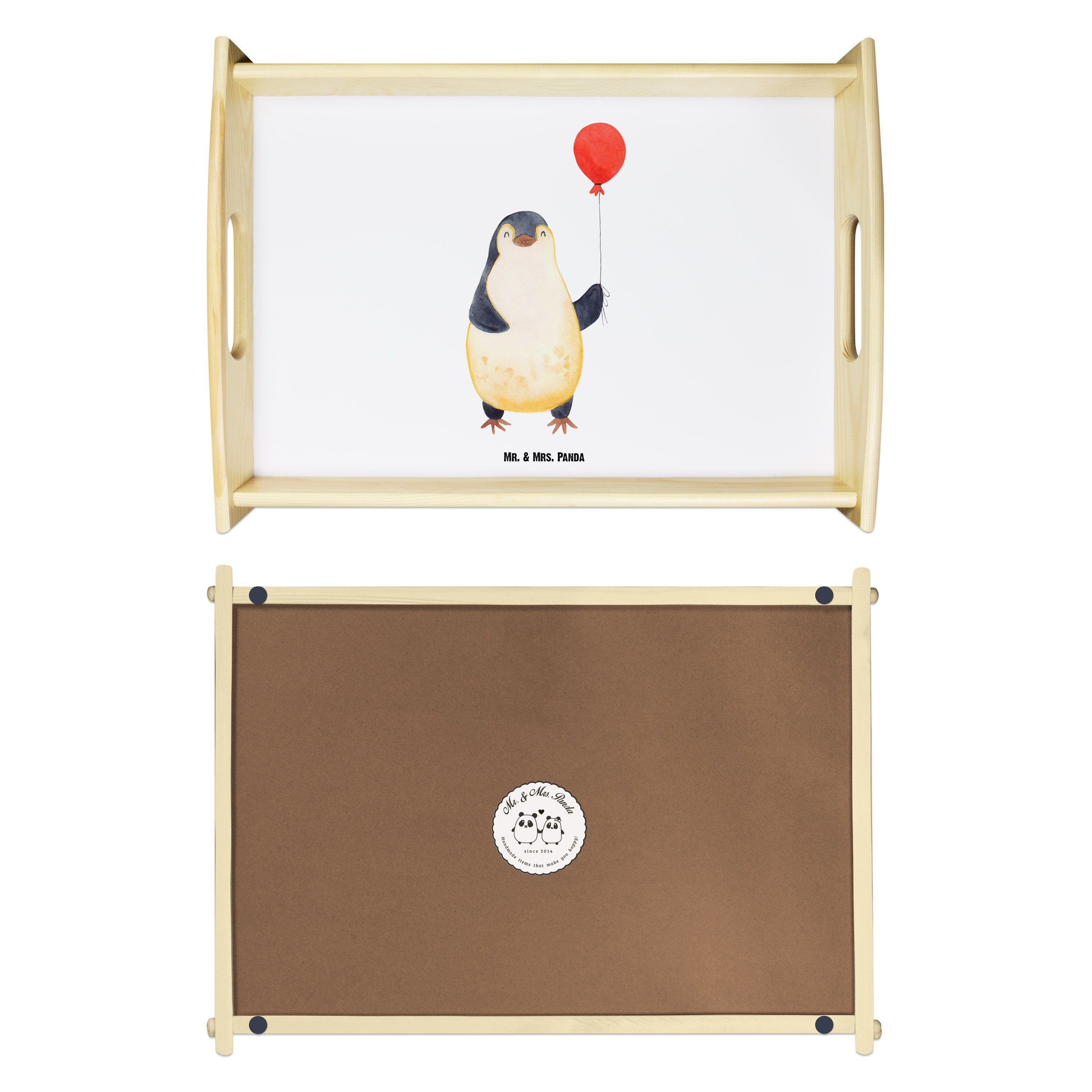 Weiß - Freundin, - lasiert, Mr. Echtholz (1-tlg) Luftballon Panda Mrs. beste & fröh, Geschenk, Pinguin Tablett Jahrmarkt,