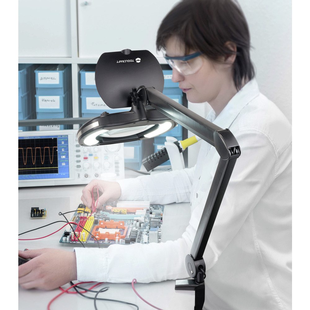 TOOLCRAFT Arbeitsleuchte TOOLCRAFT TO-9090711 ESD Lupenleuchte mit Klemmhalterung Vergrößerungs