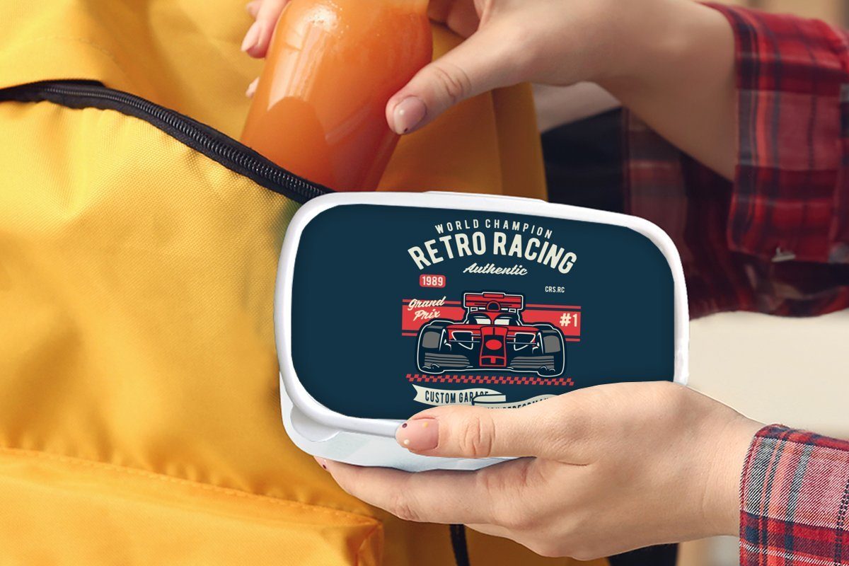 Rot Mädchen (2-tlg), - für weiß für Rennwagen Brotdose, Kinder - Vintage Brotbox und Zeichnung, und Erwachsene, Jungs - Lunchbox Kunststoff, MuchoWow