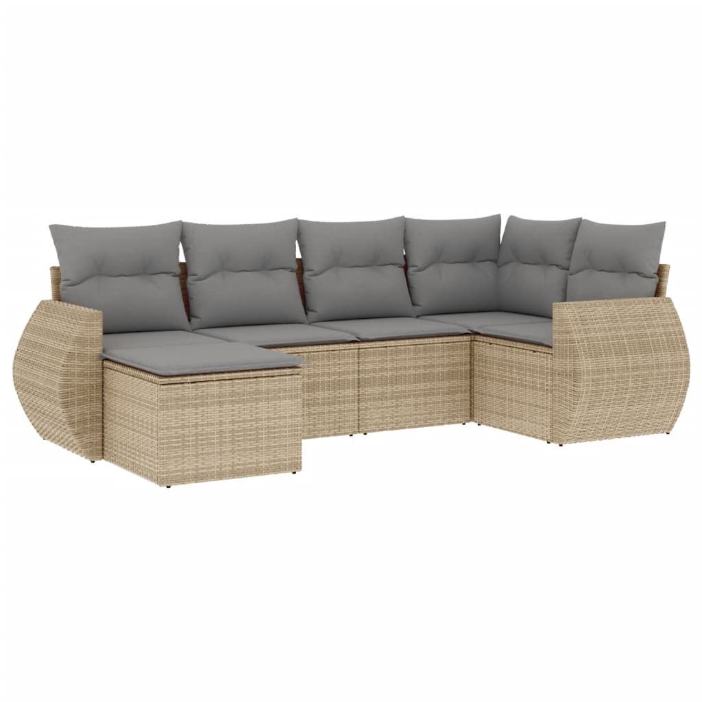 Gartenlounge-Set 6-tlg. Garten-Sofagarnitur mit Kissen Beige Poly Rattan