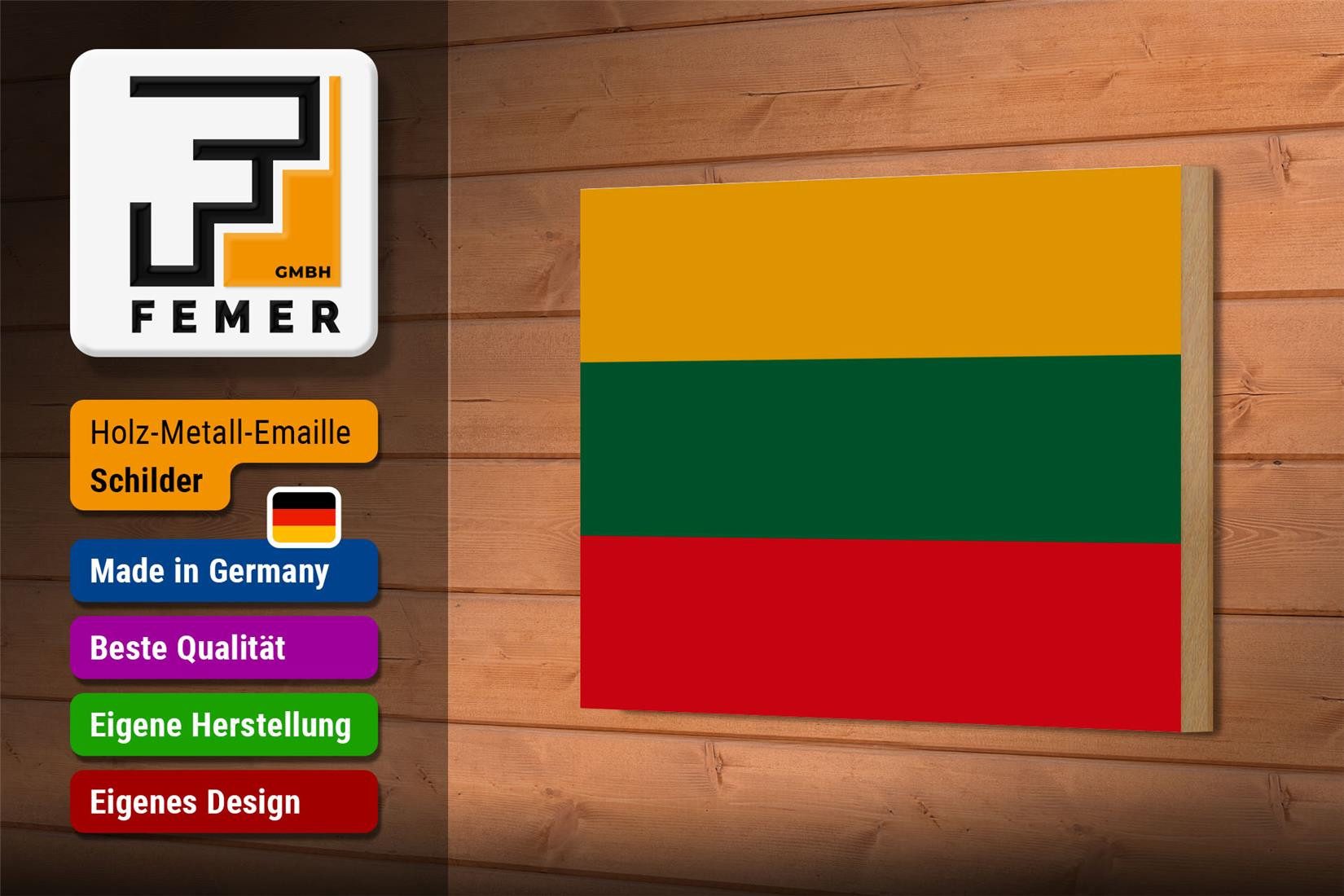 Femer GmbH Holzbild Flagge Litauens 18x12 cm Flag of Lithuania, Flaggen (1 St), Glatte Holzfaserplatte (MDF), vorn beschichtet