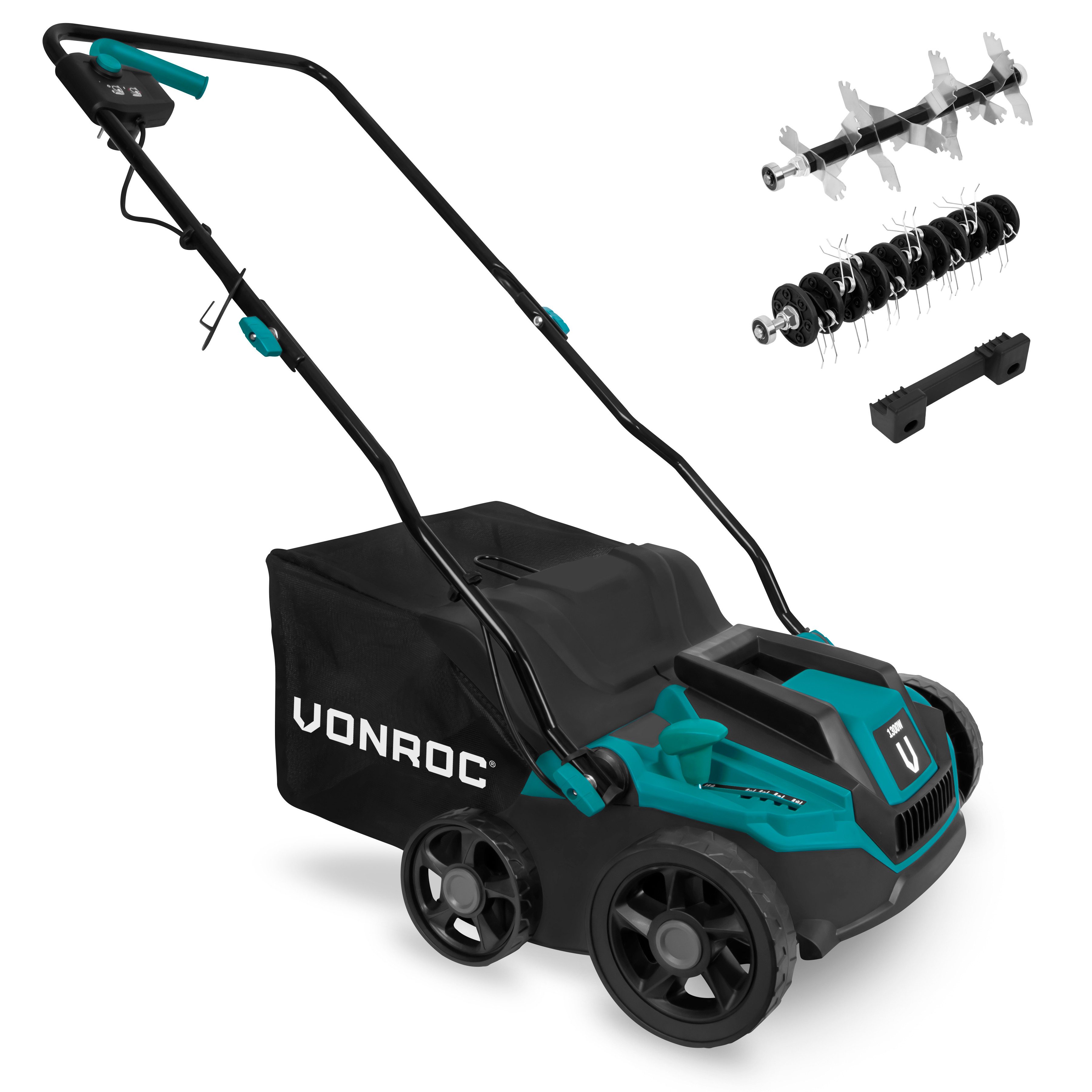 VONROC Elektro-Vertikutierer, 32 cm Arbeitsbreite, (Rasenbelüfter 1300W), Einstellbare Schnitttiefe, Klappbar, inklusive 35 Liter Fangkorb