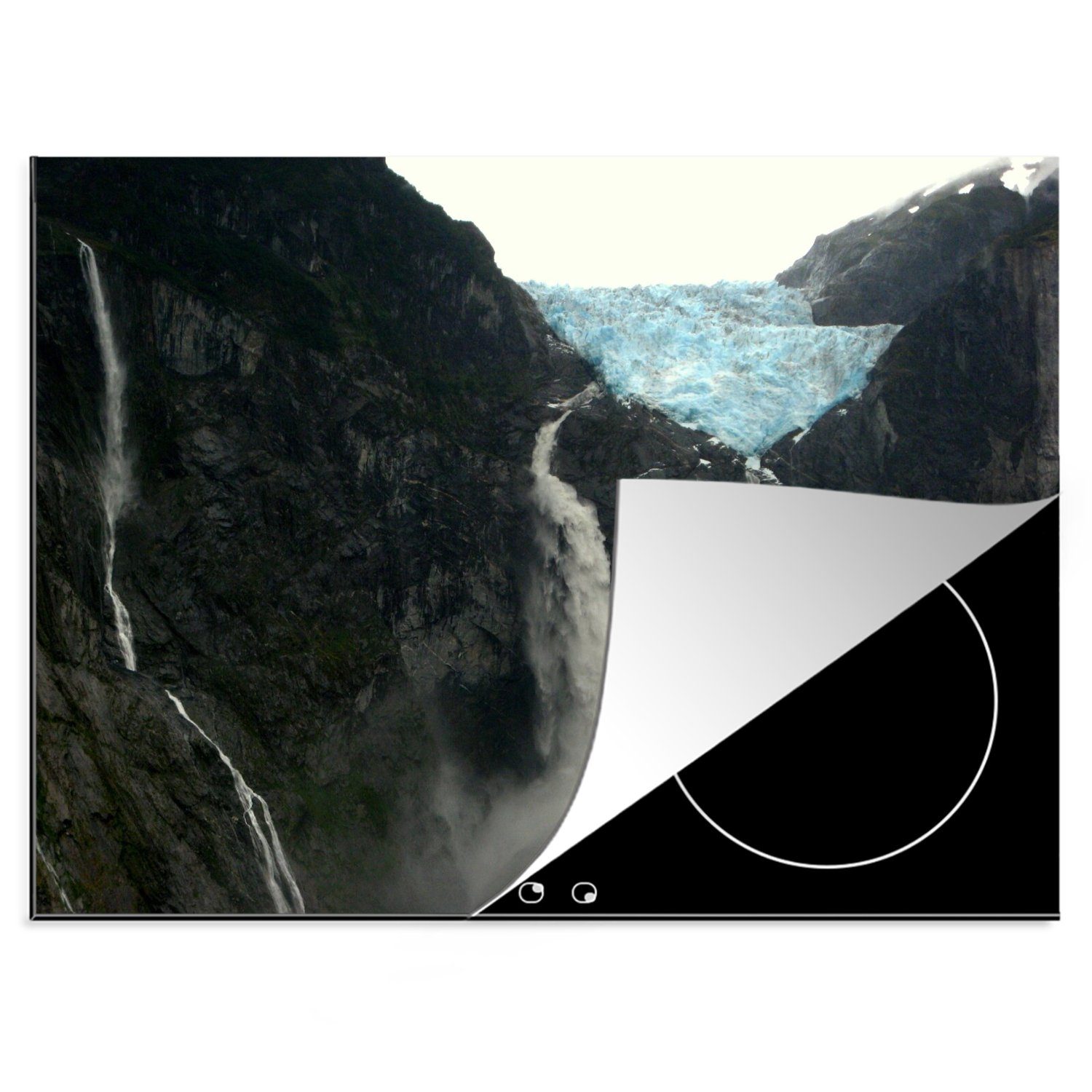 MuchoWow Herdblende-/Abdeckplatte Wasserfälle im Queulat-Nationalpark in Chile, Vinyl, (1 tlg), 70x52 cm, Mobile Arbeitsfläche nutzbar, Ceranfeldabdeckung