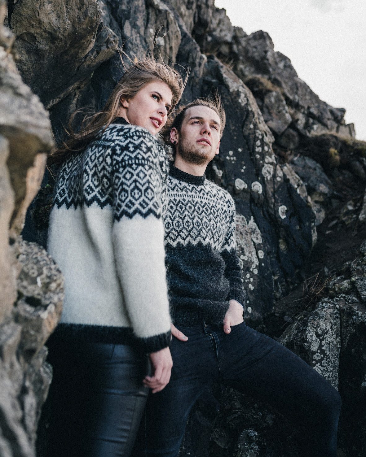 KIDKA Wollpullover Isländischer Pullover - Norwegerpullover für Damen / Herren - weiß - aus rauer isländischer Wolle