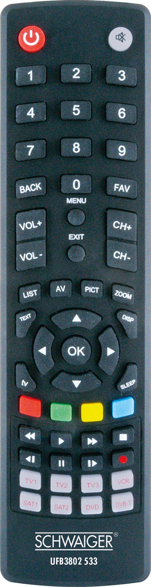 Schwaiger UFB3802 533 Universal-Fernbedienung (8-in-1, Steuertasten für Multimediawiderfabe)