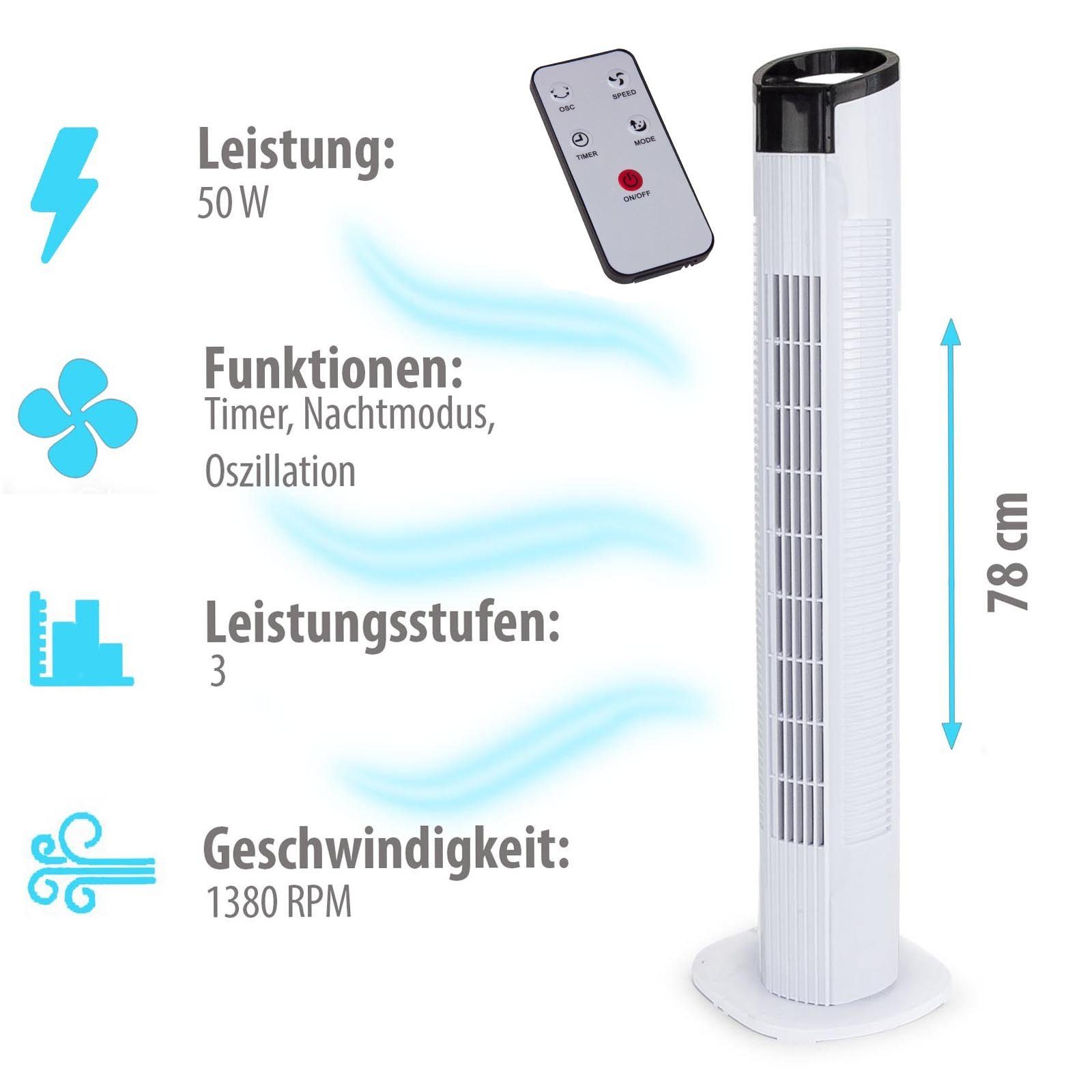 Grafner Turmventilator Grafner® Turmventilator mit Fernbedienung und Schwenkfunktion, 3 Modi (Nature, Sleep, Normal) - Fernbedienung - leise