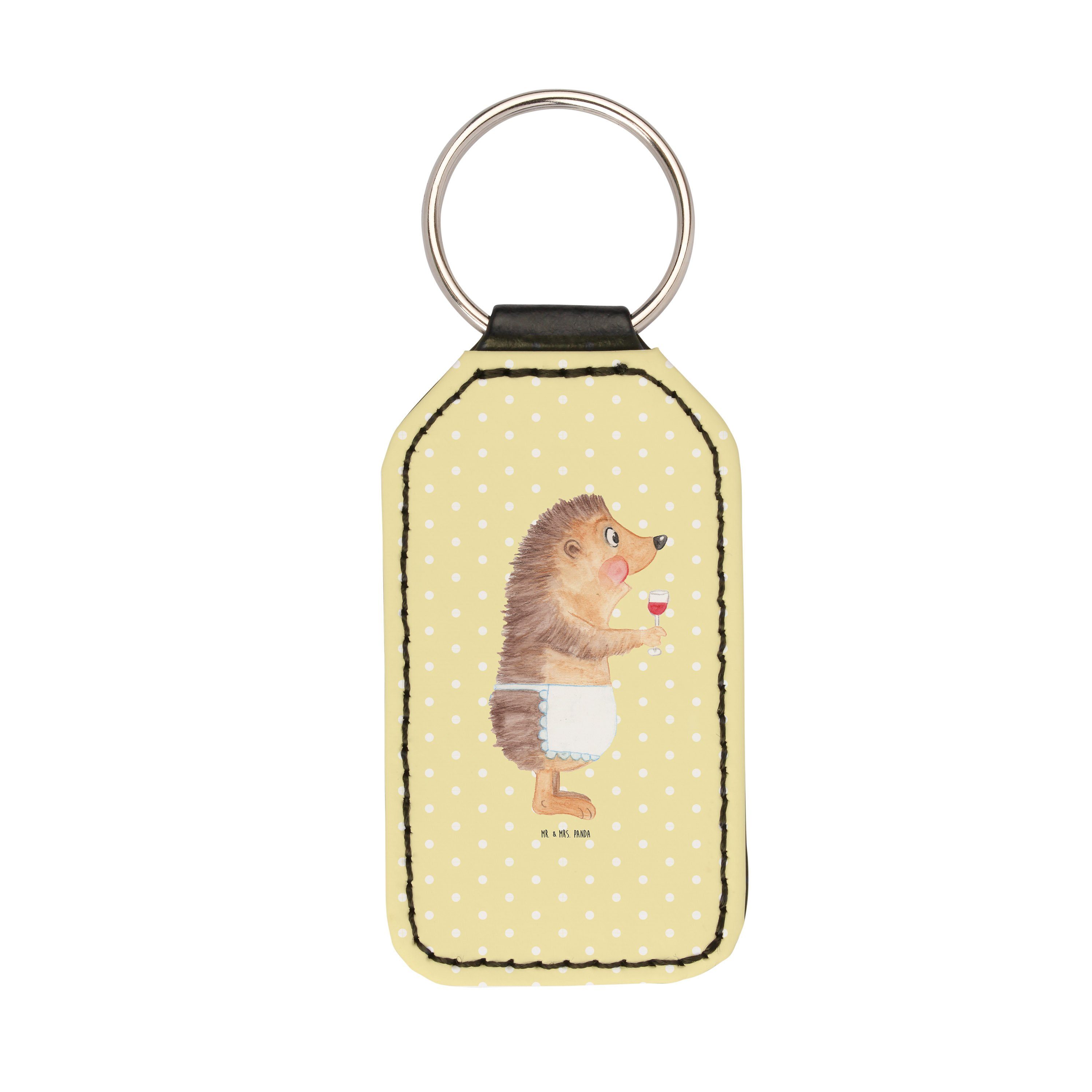 Mr. & Mrs. Panda Schlüsselanhänger Igel mit Wein - Gelb Pastell - Geschenk, Anhänger, Taschenanhänger, T (1-tlg)