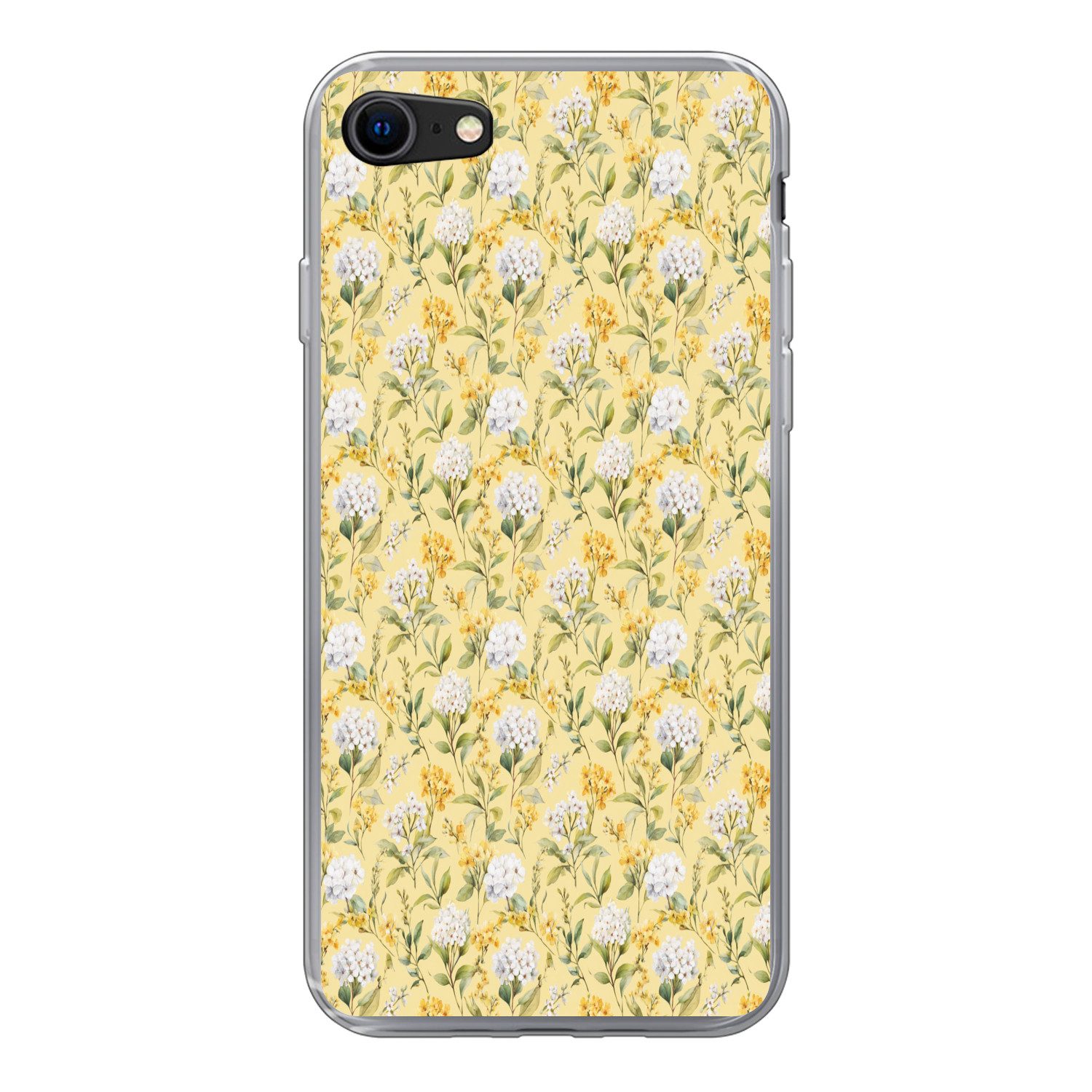 MuchoWow Handyhülle für Apple iPhone 7 Frans - Citroen - Bloesem - Wit - Geel, Smartphone-Bumper, Print, Handy Schutzhülle Dünn