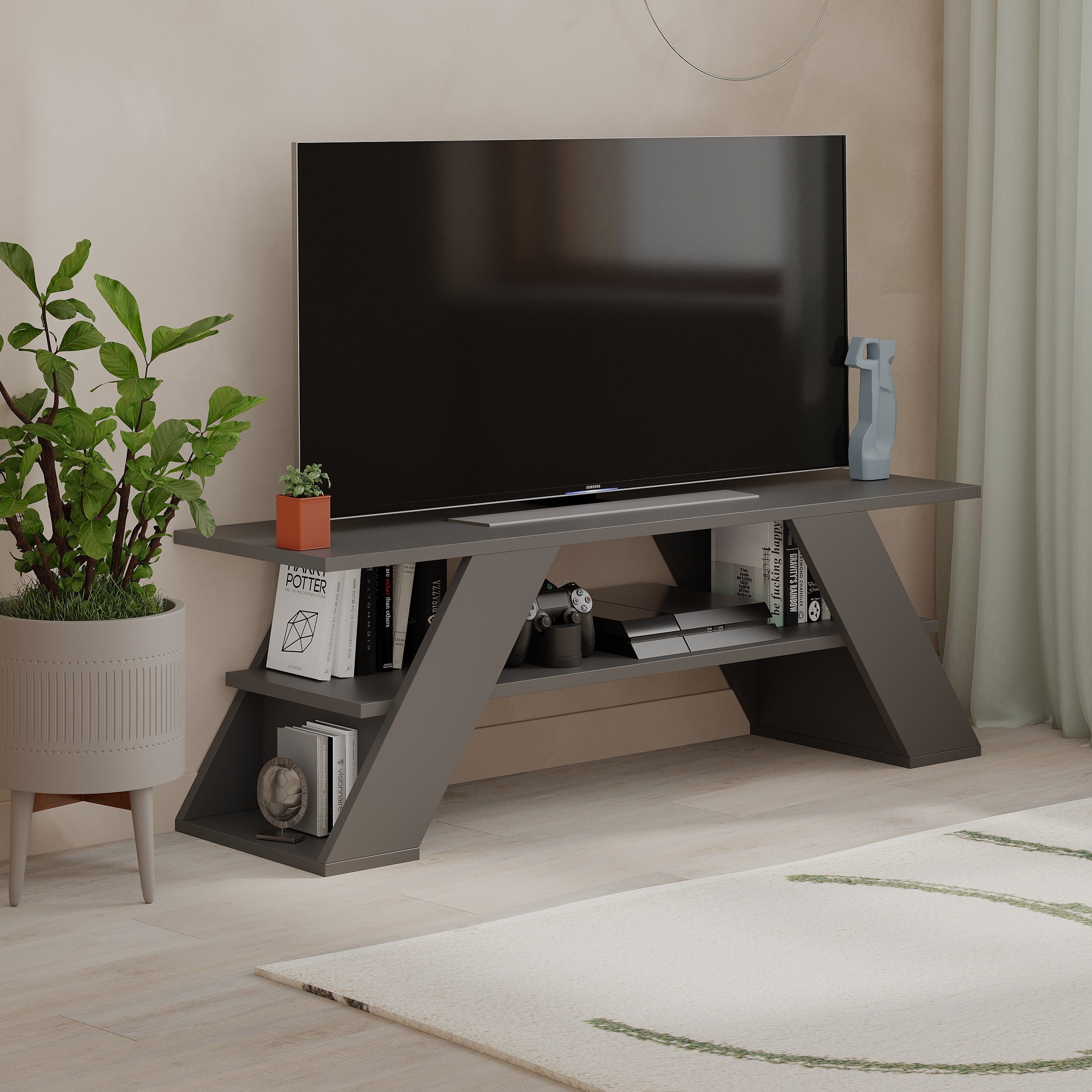 Decortie TV-Schrank Farfalla Moderner TV-Ständer, Multimedia-Center, TV-Möbel, 120 x 33,5 x 40 cm