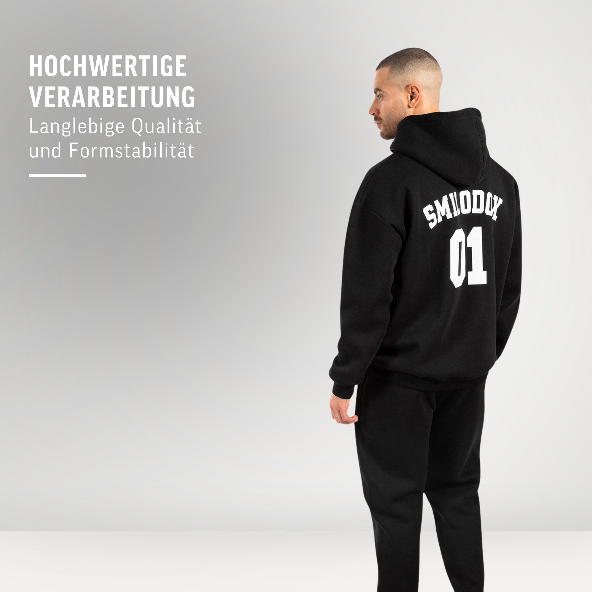 Smilodox Hoodie Rayk, Kapuzenpullover mit Logo und Backprint, Kängurutasche Pulli Bündchen weicher Stoff sportlicher Sweater Alltag Streetstyle
