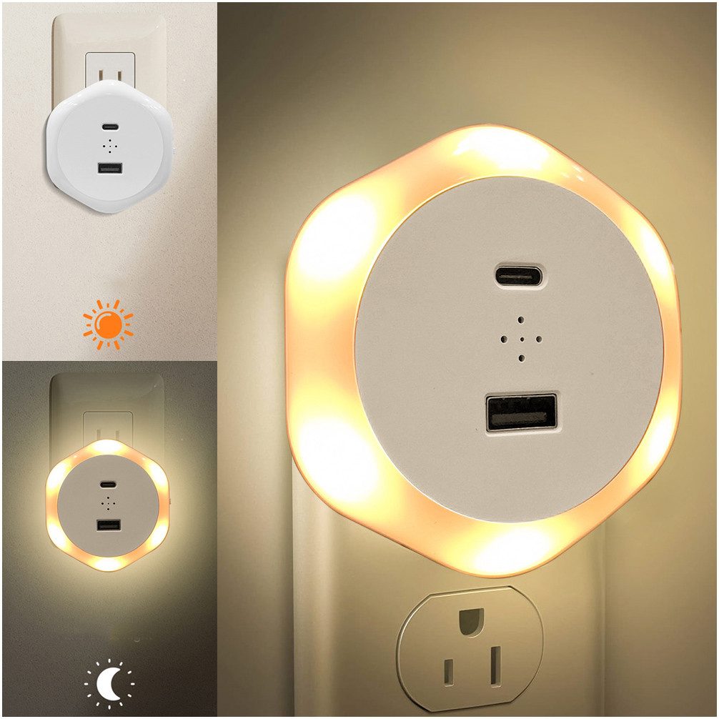 LED Nachtlicht LED-Nachtlicht mit Bewegungsmelder und Steckdose, Warmweiß
