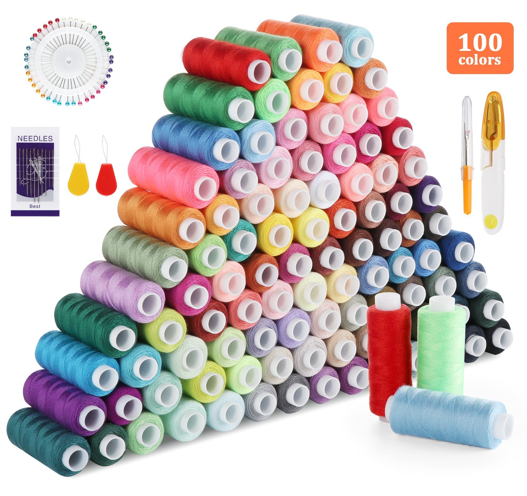 Homewit Nähgarn Set aus Polyester Hochwertiger Nähzeug-Set Kone Overlockgarn Nähgarn, (Set, 100-St., 100 Farben), 250 Yard/Rollen