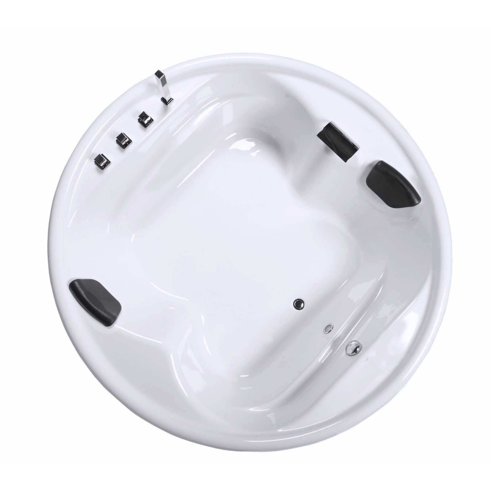 Caribia Großraumwanne Vidal-XXL 182x182 Rund Wasserfall Armaturset, 2x Kopfkissen GRATIS