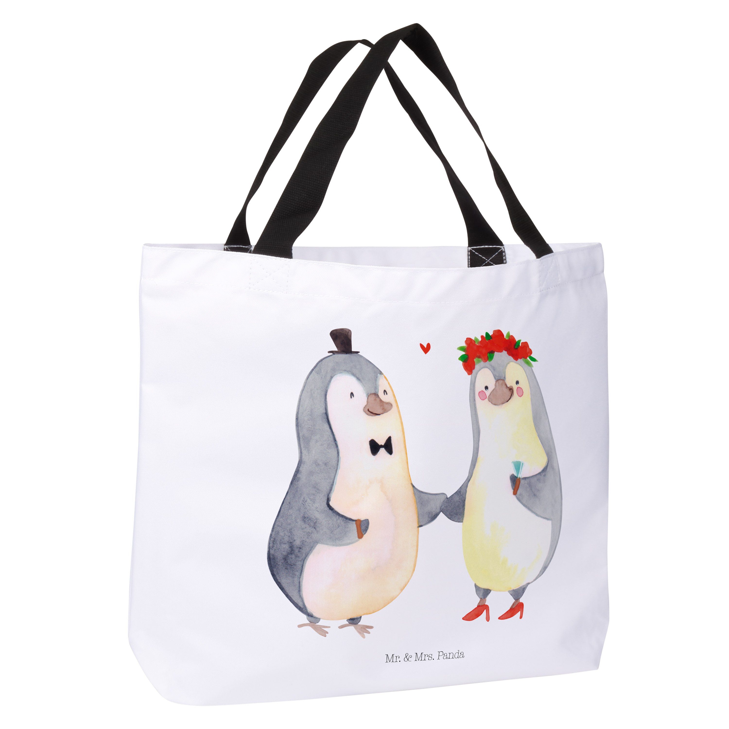 Mr. & Mrs. Panda Shopper Weiß Ehemann, - Pinguin Geschenk, Einkaufsbeutel, - (1-tlg) Strandtasc Heirat