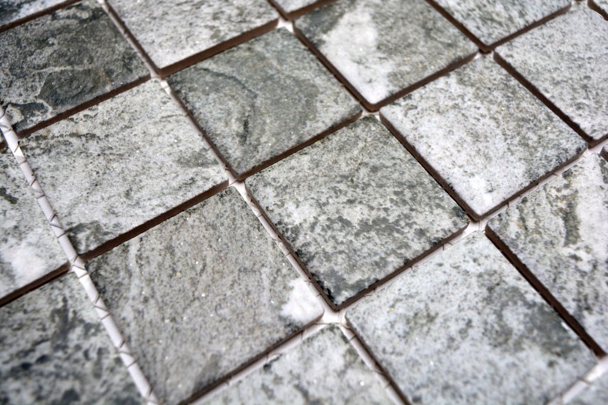 Mosaik Mosaikfliesen Natursteinoptik Keramik Fliese Mosani Struktur Bad grau