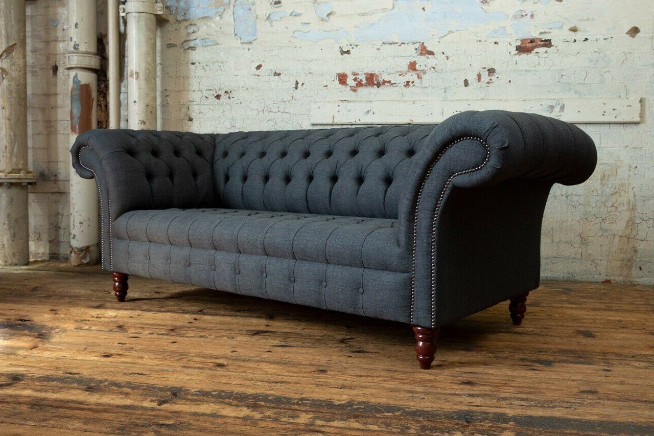 Xlmoebel Chesterfield-Sofa Neu Chesterfield Schwarzes Sofa Polster 3-Sitzer Couch Garnitur, 1 Teile, Hergestellt in Europa