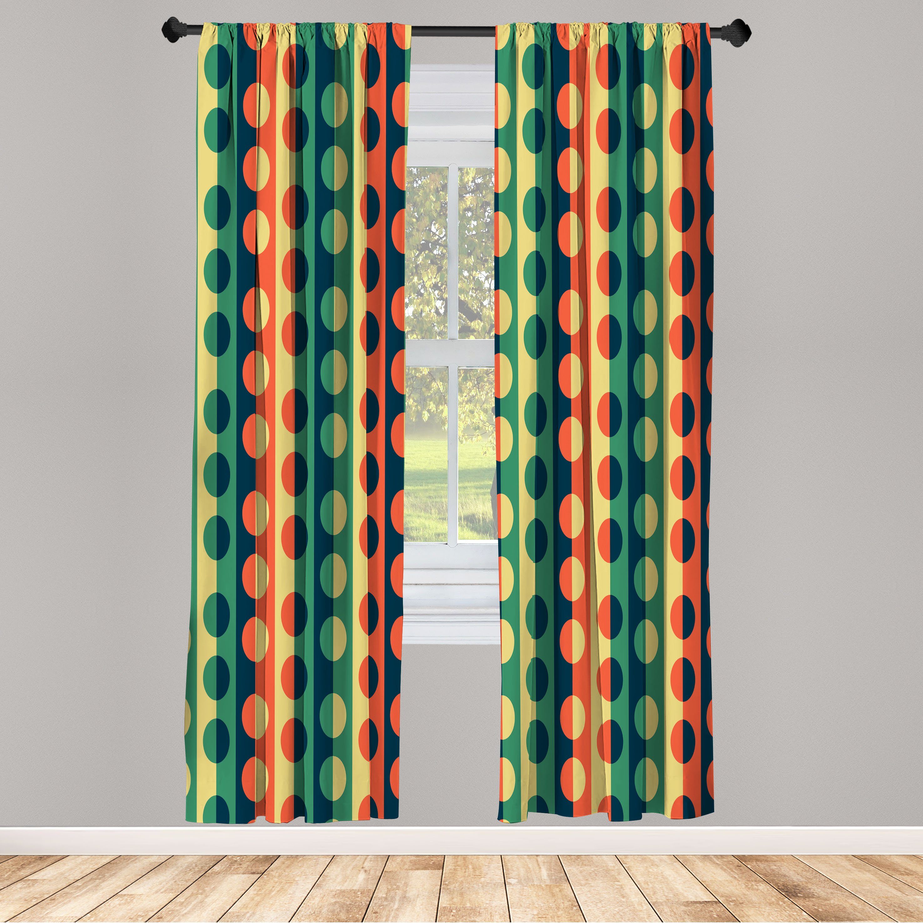 Gardine Vorhang für Wohnzimmer Schlafzimmer Dekor, Abakuhaus, Microfaser, Geometrisch Half-Muster Ringe