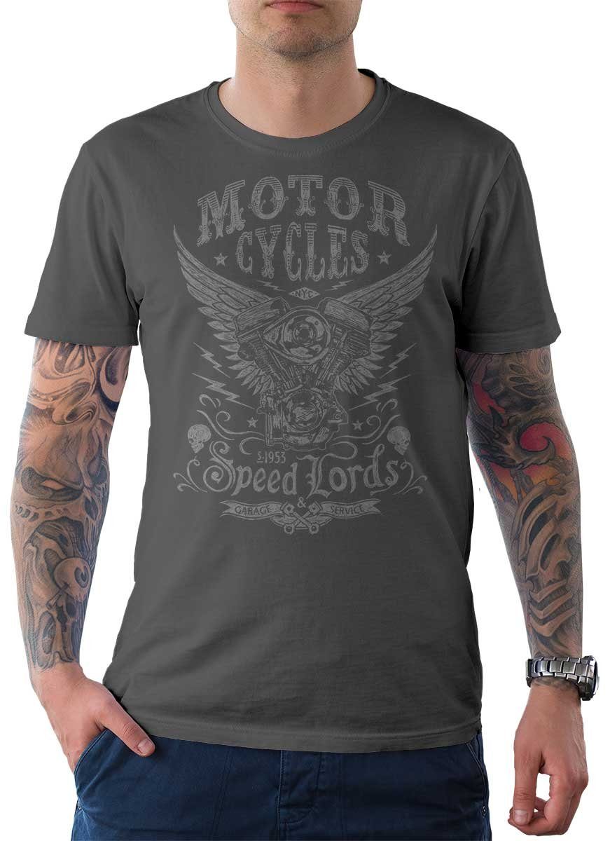 Rebel On Wheels T-Shirt Herren T-Shirt Tee Speedlords mit Biker / Motorrad Motiv Grau