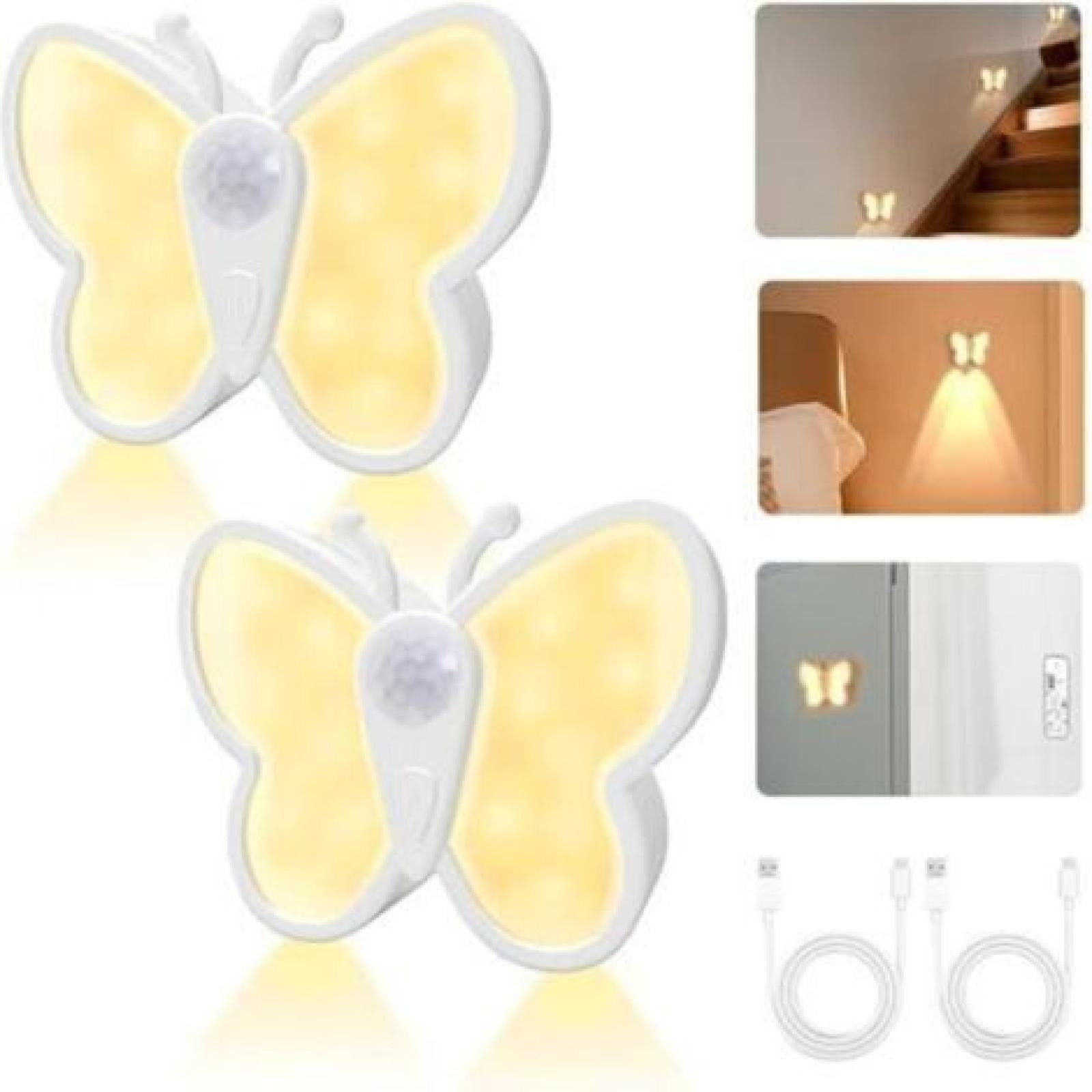 FELIXLEO LED Nachtlicht Set mit 2 LED Schmetterlings Nachtlichtern mit Bewegungssensor