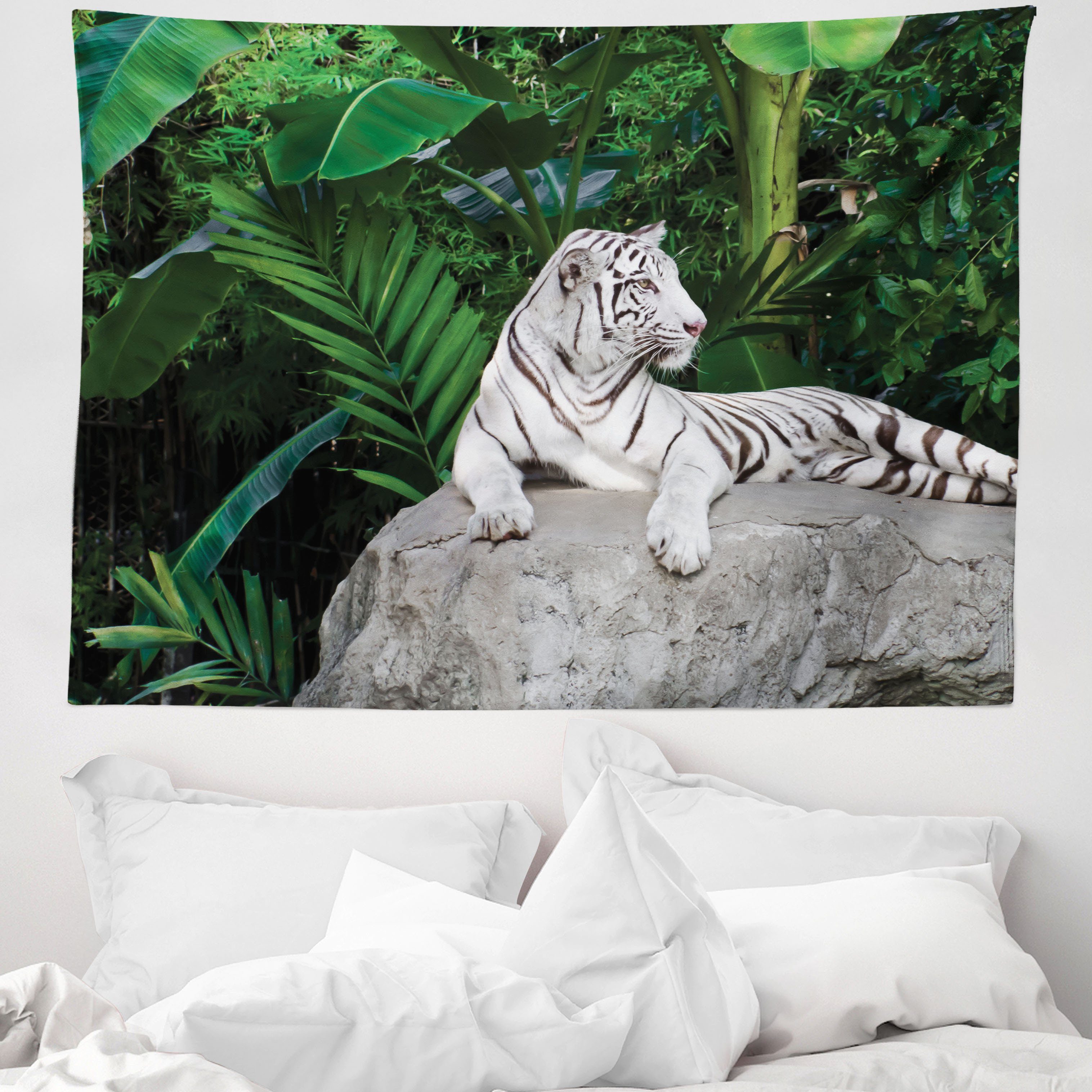 Wandteppich aus Weiches Mikrofaser Stoff Für das Wohn und Schlafzimmer, Abakuhaus, rechteckig, Safari White Tiger in Dschungel