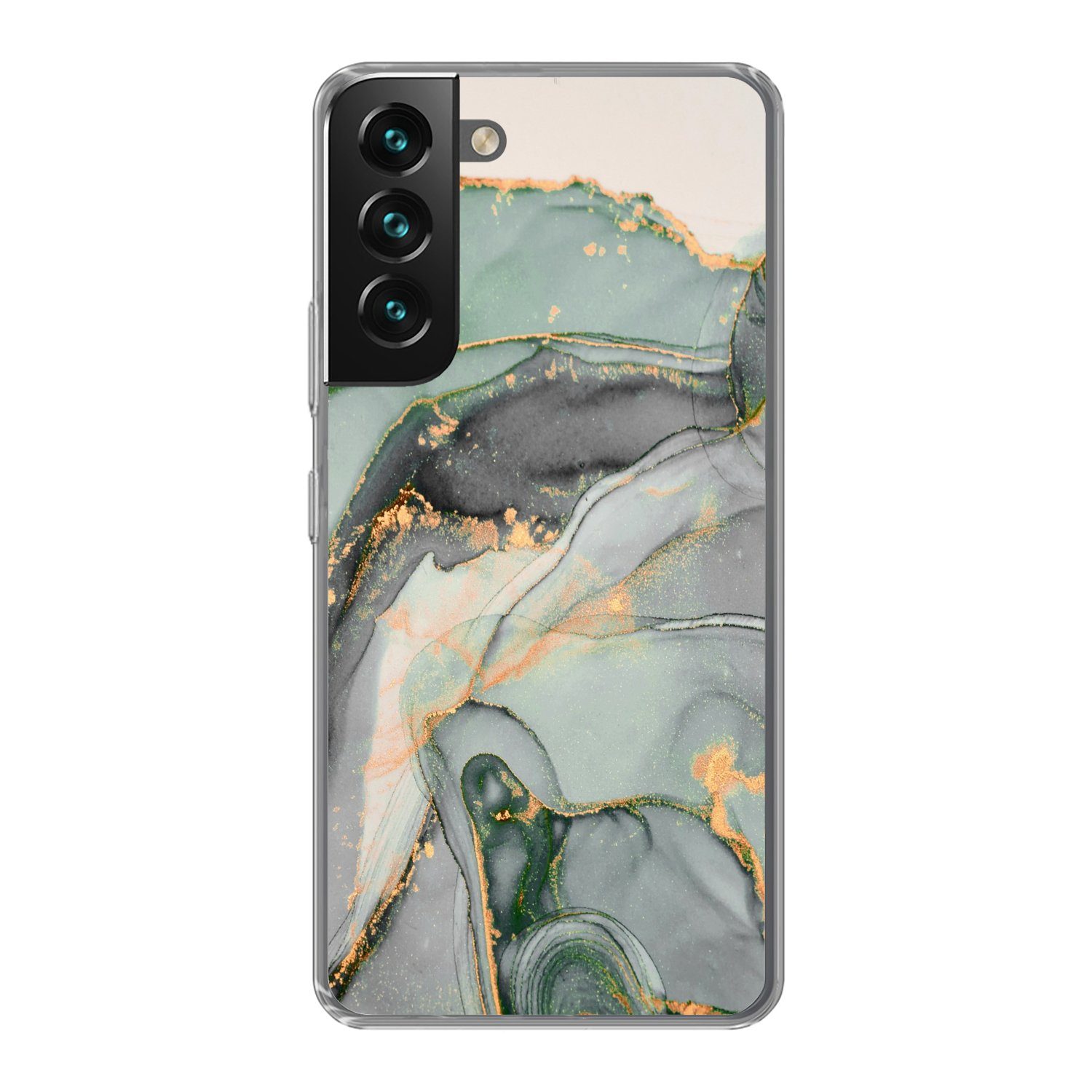 MuchoWow Handyhülle für Samsung Galaxy S22 Gold - Marmor - Grün - Luxus - Glitzer - Marmor, Phone Case, Silikon, Schutzhülle Dünn