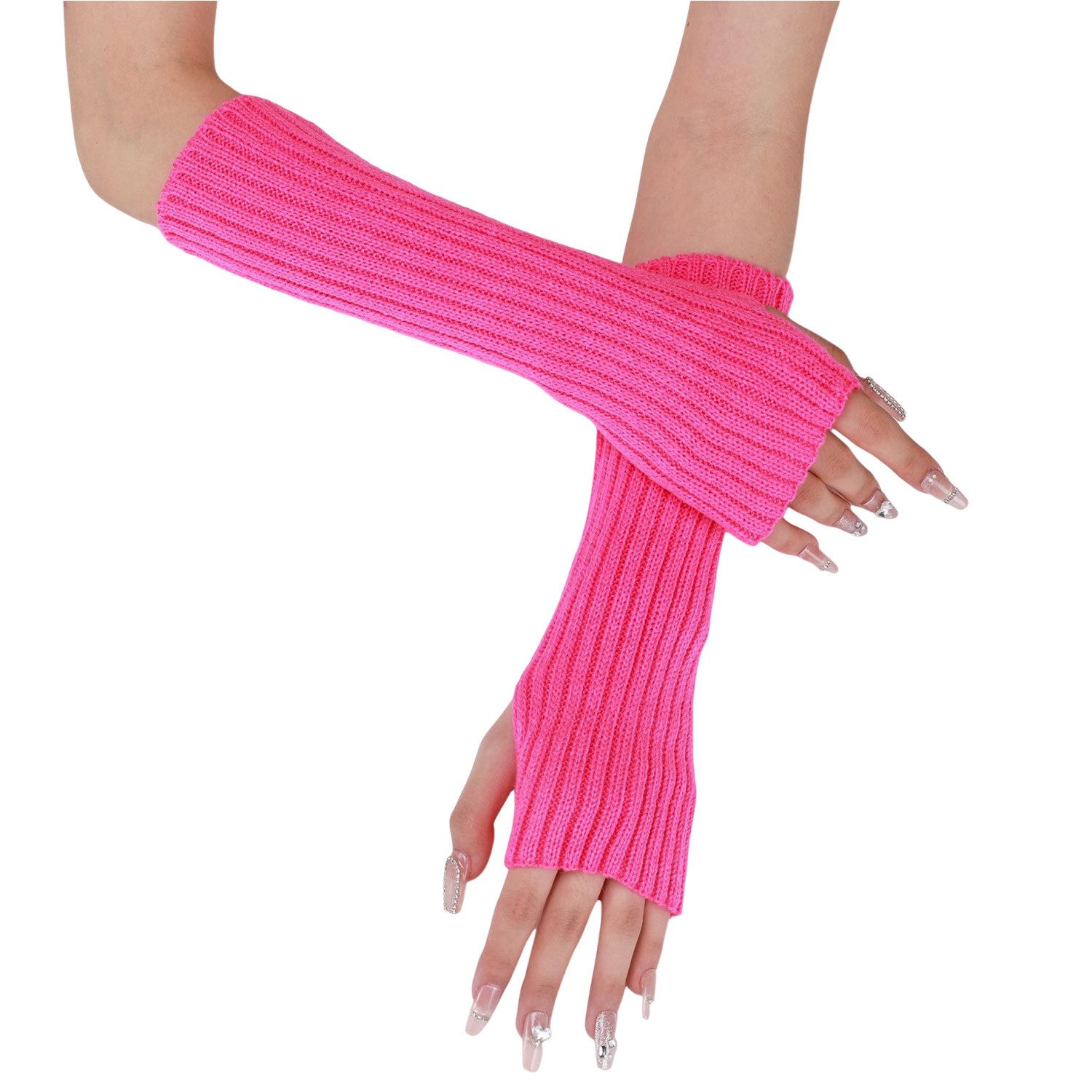 Refttenw Strickhandschuhe 2 Paar Lange Handstulpen Gestrickte Handschuhe für Damen, Fingerlose (Set) Handwärmer mit Daumenloch
