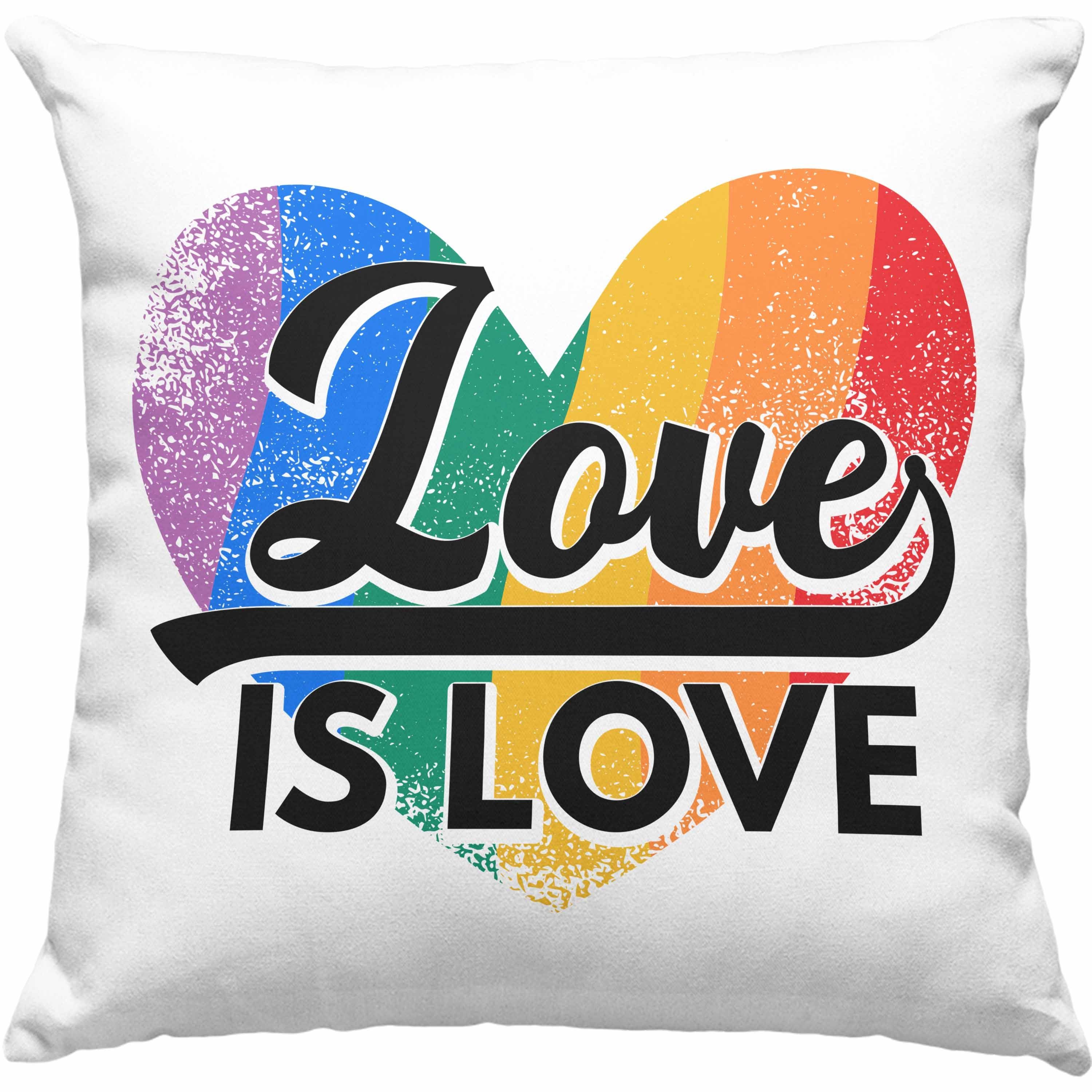 Trendation Dekokissen Trendation - LGBT Kissen Geschenk für Schwule Lesben Transgender Regenbogen Lustige Grafik Regenbogen Love Is Love Dekokissen mit Füllung 40x40 Rosa