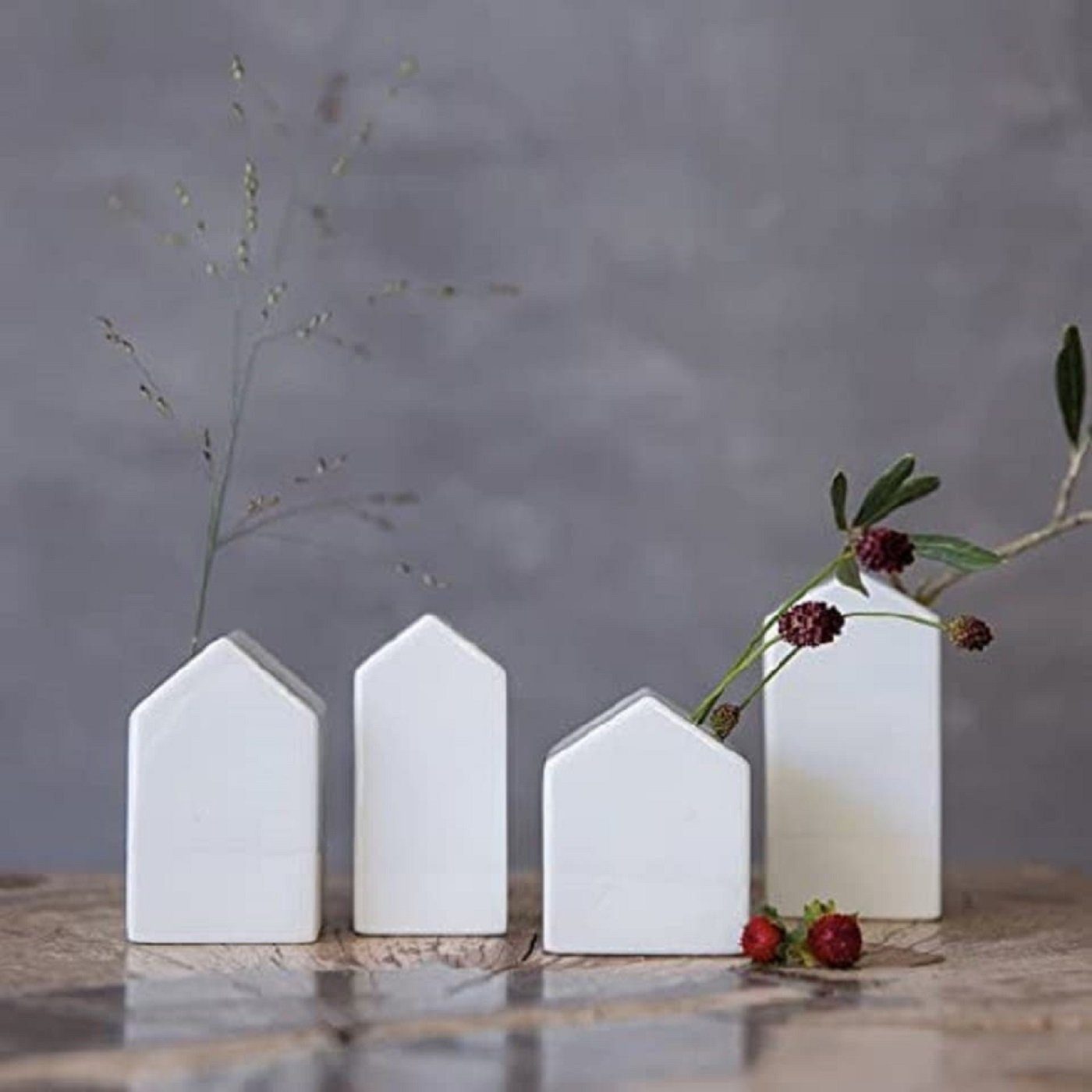 Dekovase Dekovasenset aus Porzellan Höhe: 5.5-8.5cm (4er-Set, 4 St), Gartenhäuschen im 4er Set