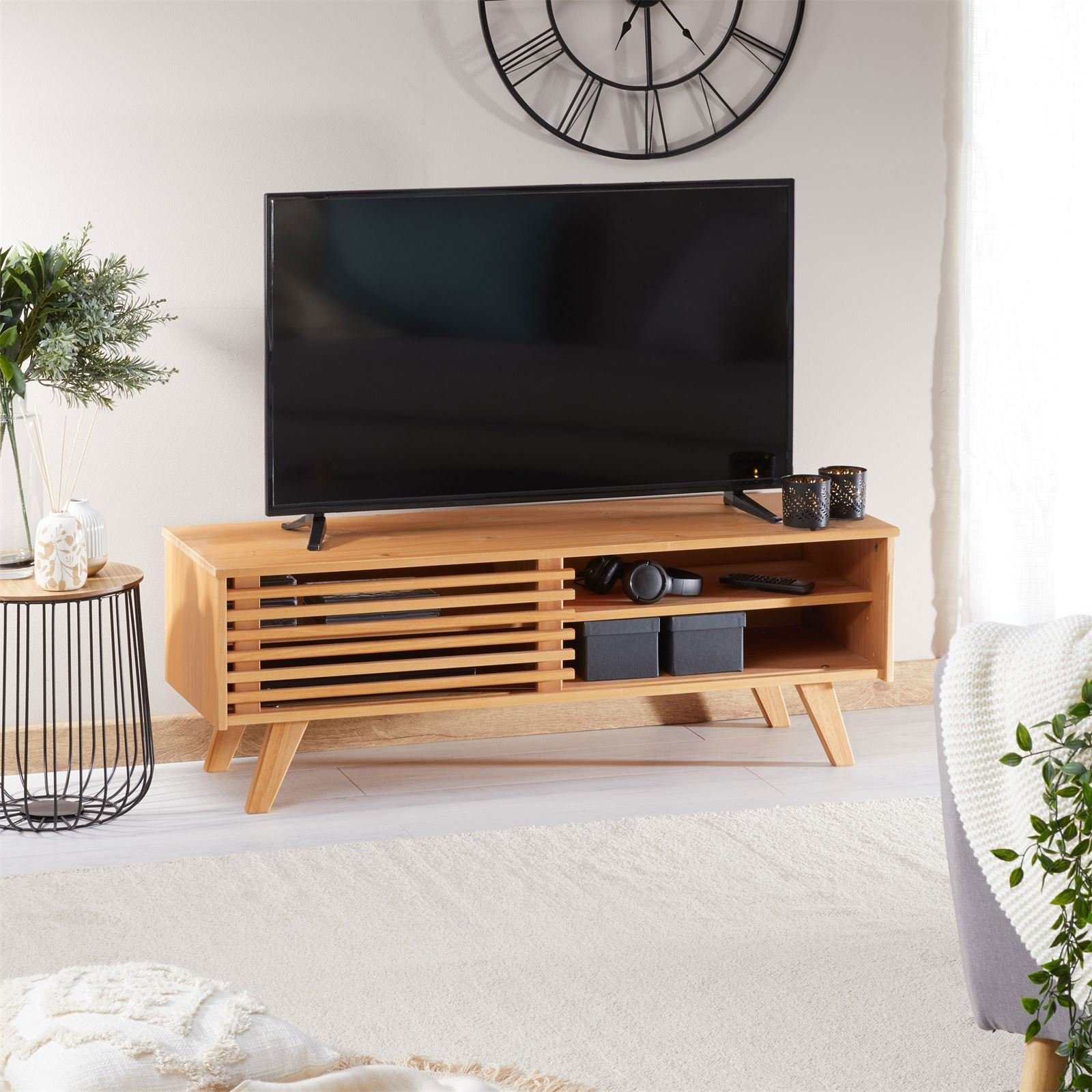 IDIMEX Lowboard SEAN, TV Kommode 115 cm aus Massivholz mit Schiebetür Eiche günstig online kaufen