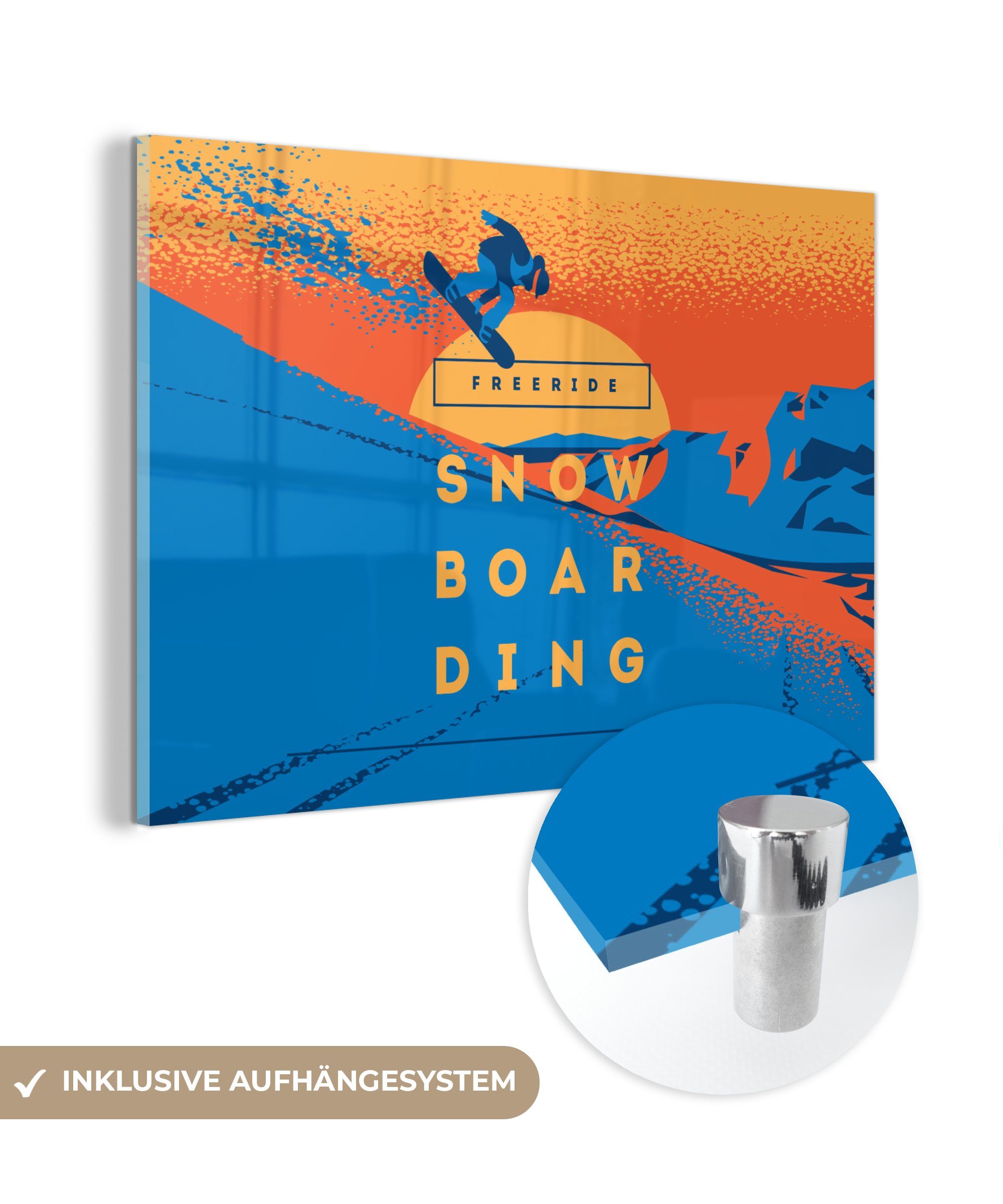 MuchoWow Acrylglasbild Freeride snowboarding Zitate Sonnenaufgang, (1 St), - - Schlafzimmer - & Sprichwörter Wohnzimmer Acrylglasbilder
