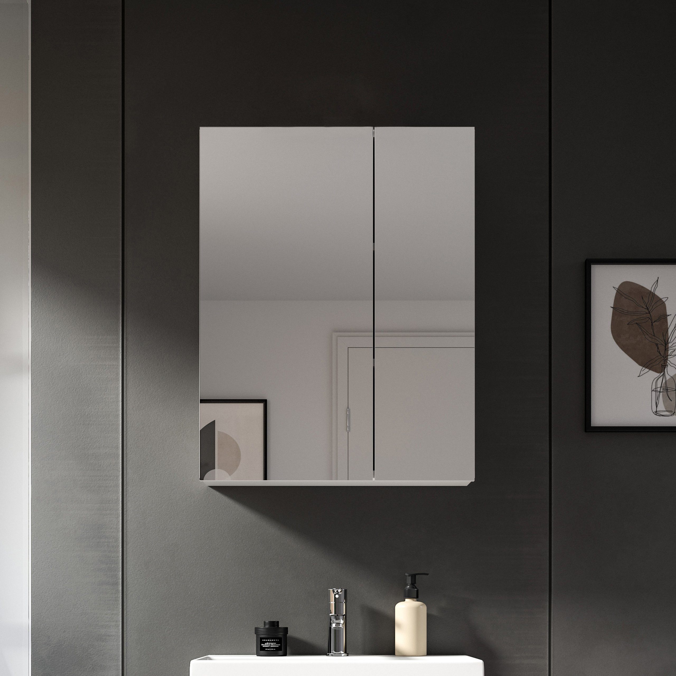 Newroom Spiegelschrank Valea Spiegelschrank Weiß Hochglanz Spiegel Wandspiegel Modern Zeitlos B...