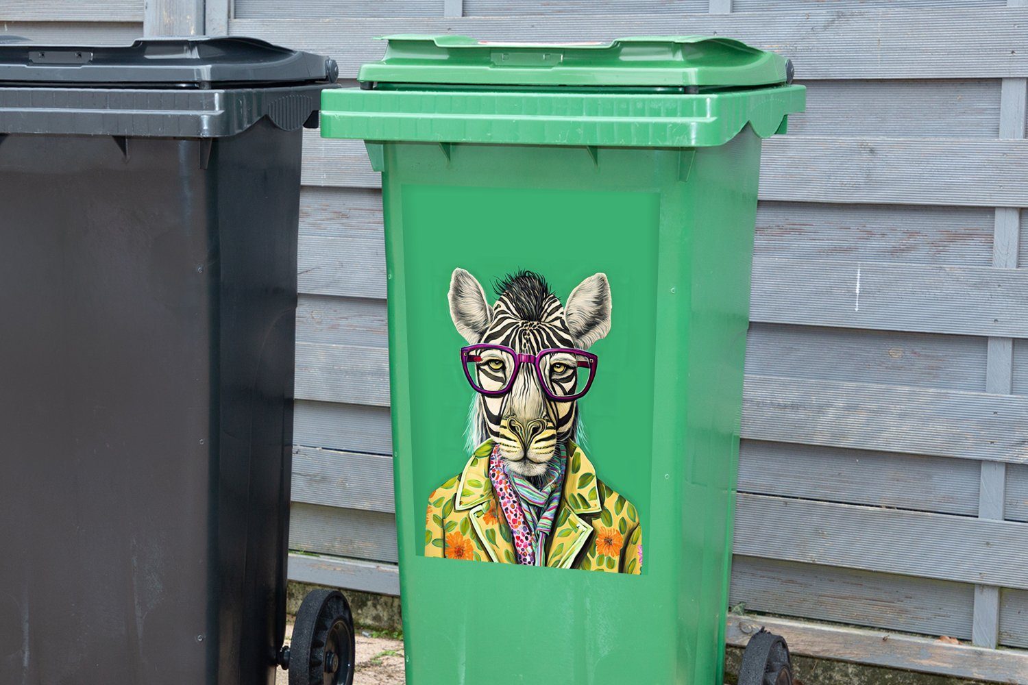 MuchoWow Wandsticker Zebra - Hippie Mülltonne, Brille Tiere - Container, St), Abfalbehälter Sticker, - Mülleimer-aufkleber, (1